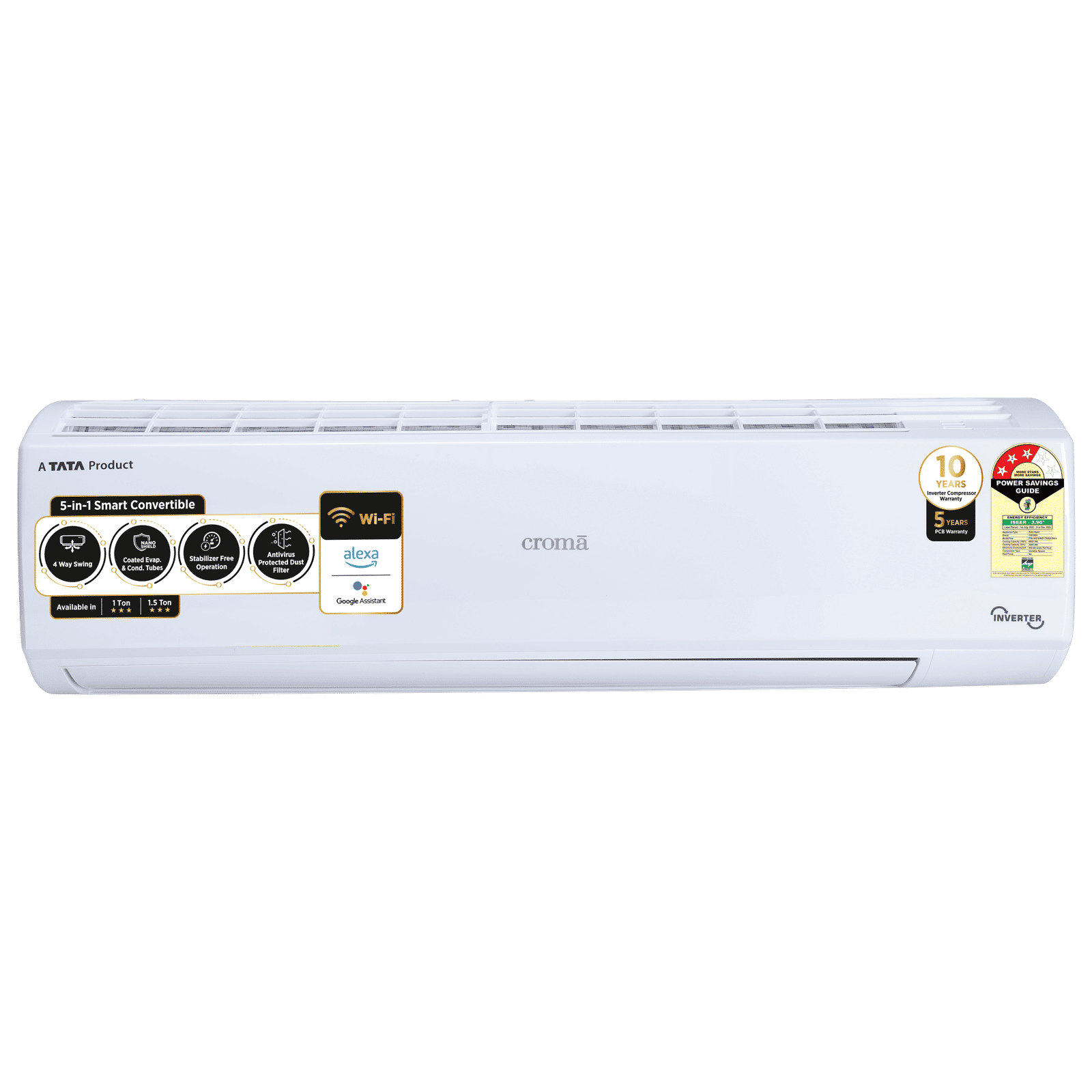 Croma 5 in 1 Convertible 1.5 Ton 3 Star Inverter Split Smart AC with Google & Alexa Assistant (Copper Condenser, CRLAS18IND170263) Croma 5 in 1 Convertible 1.5 Ton 3 Star Inverter Split Smart AC with Google & Alexa Assistant (Copper Condenser, CRLAS18IND170263)_1