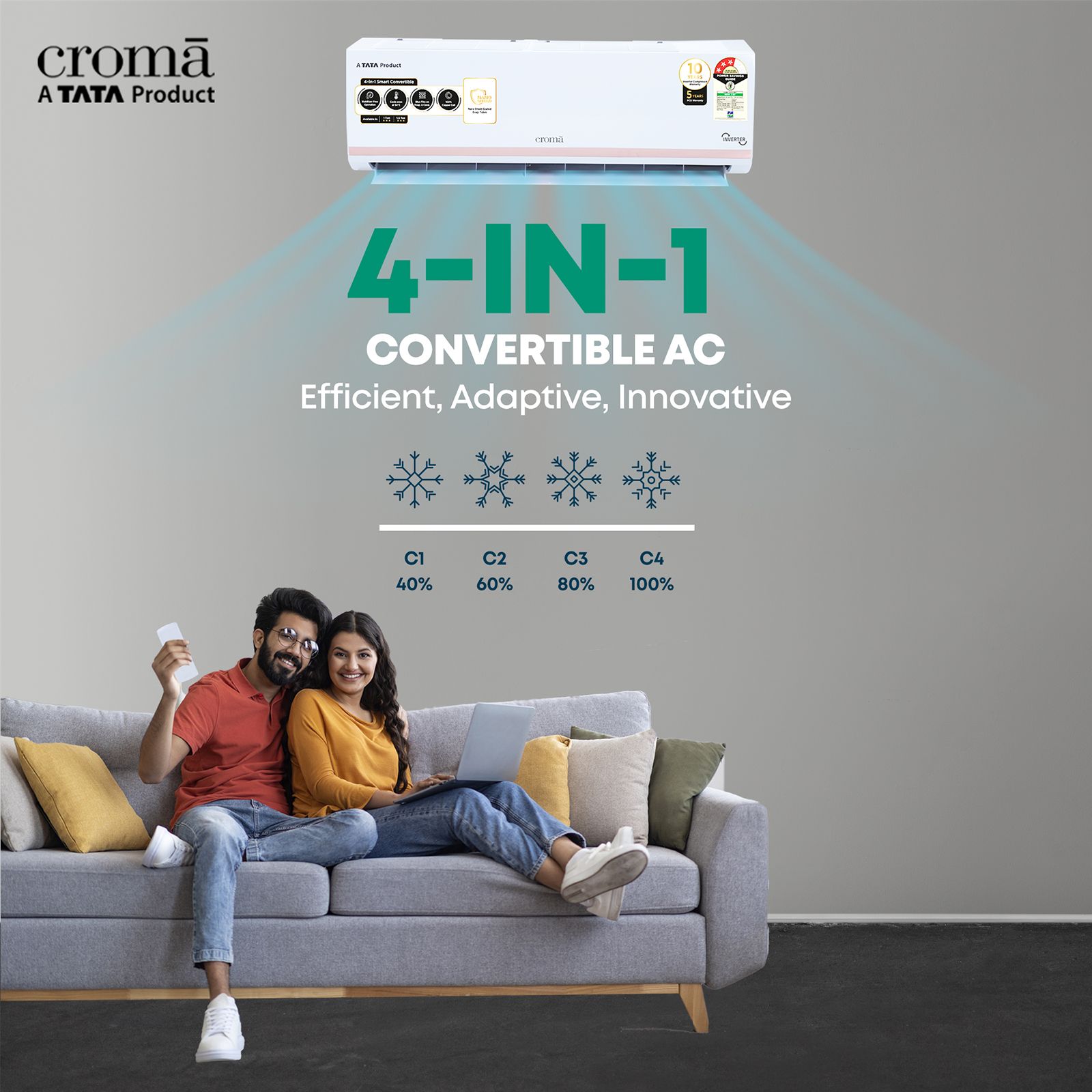 Croma 4 in 1 Convertible 1 Ton 3 Star Inverter Split AC with Dust Filter (Copper Condenser, CRLA012IND283257)_13