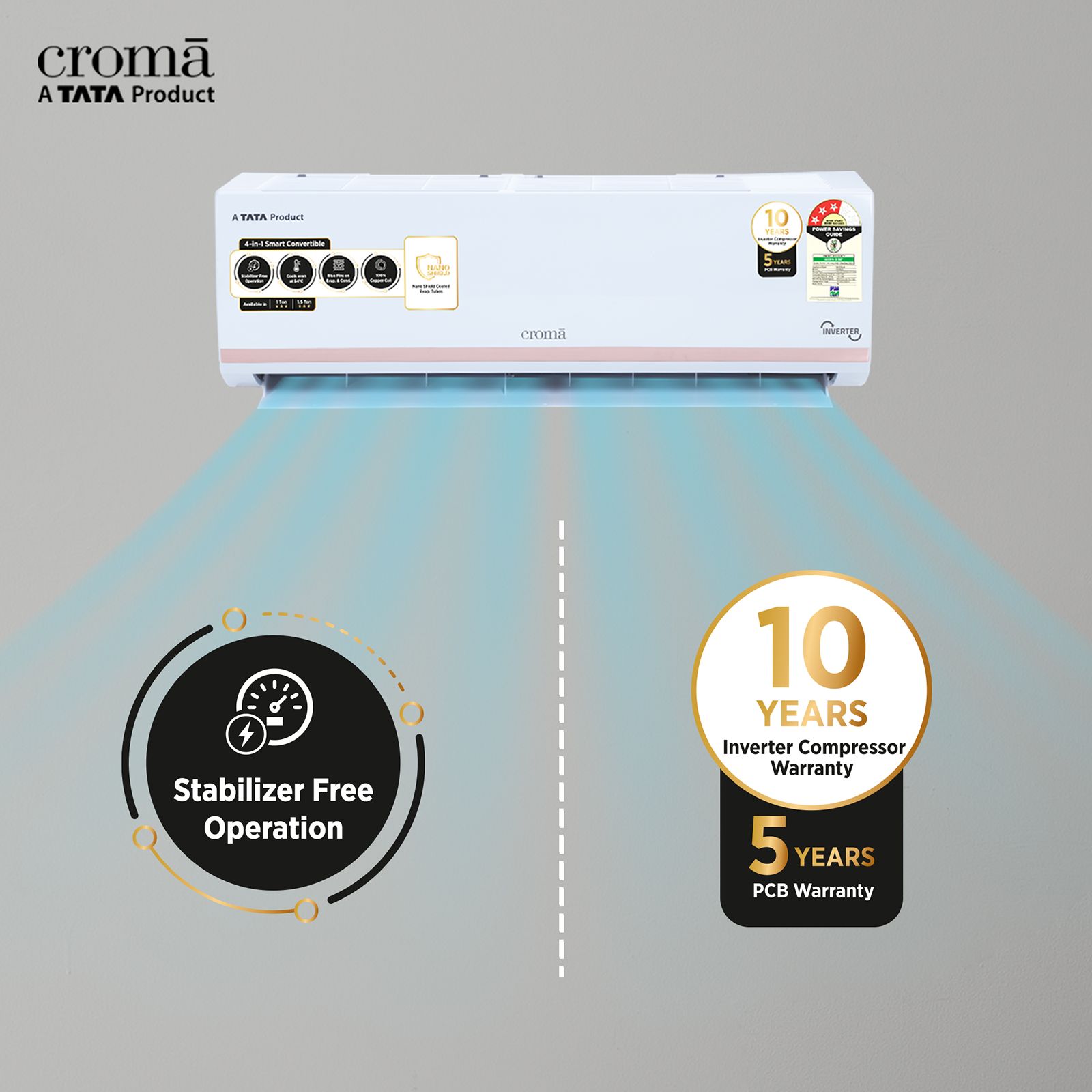 Croma 4 in 1 Convertible 1 Ton 3 Star Inverter Split AC with Dust Filter (Copper Condenser, CRLA012IND283257)_9