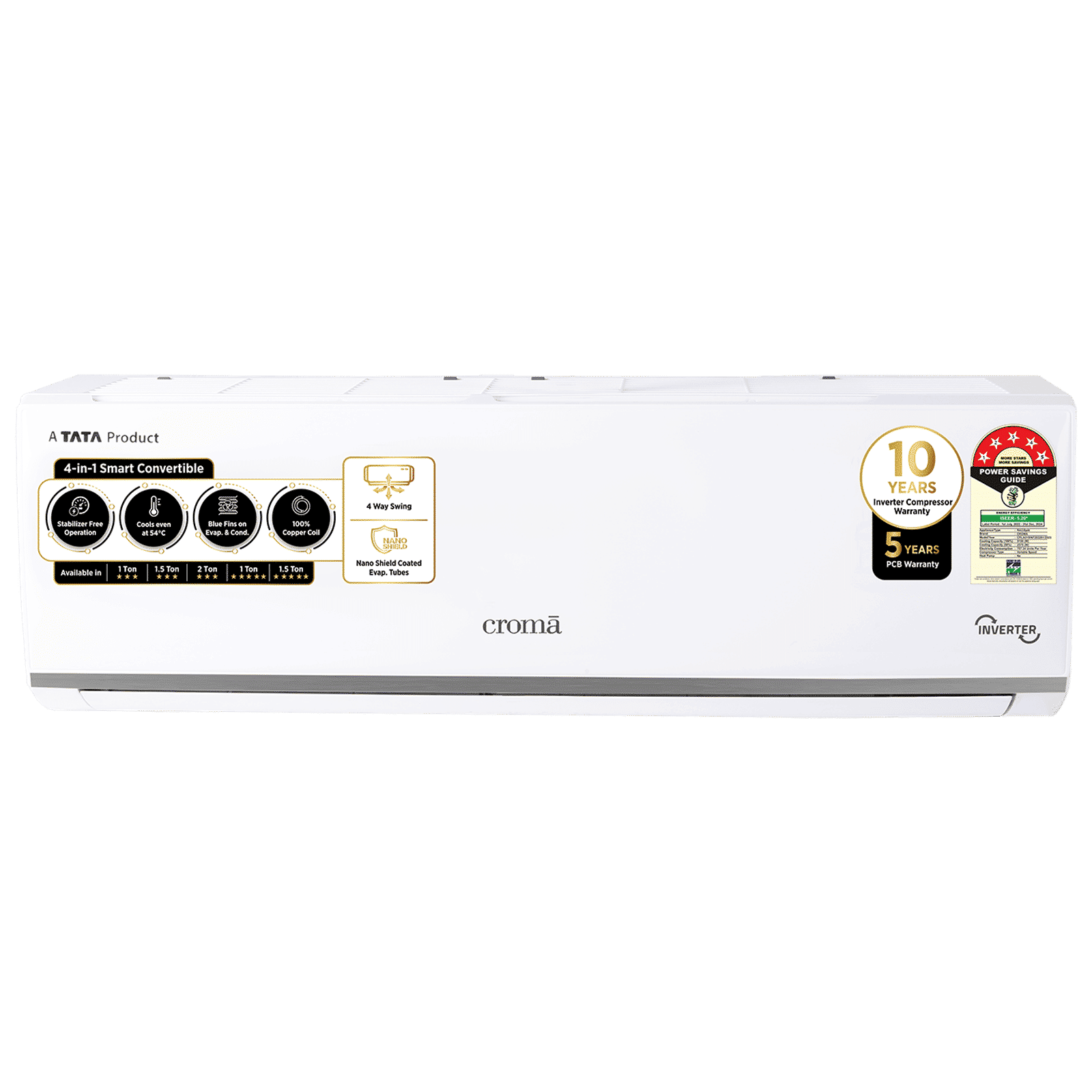 Croma 4 in 1 Convertible 1.5 Ton 5 Star Inverter Split AC with Dust Filter (Copper Condenser, CRLA018INF283261)_1