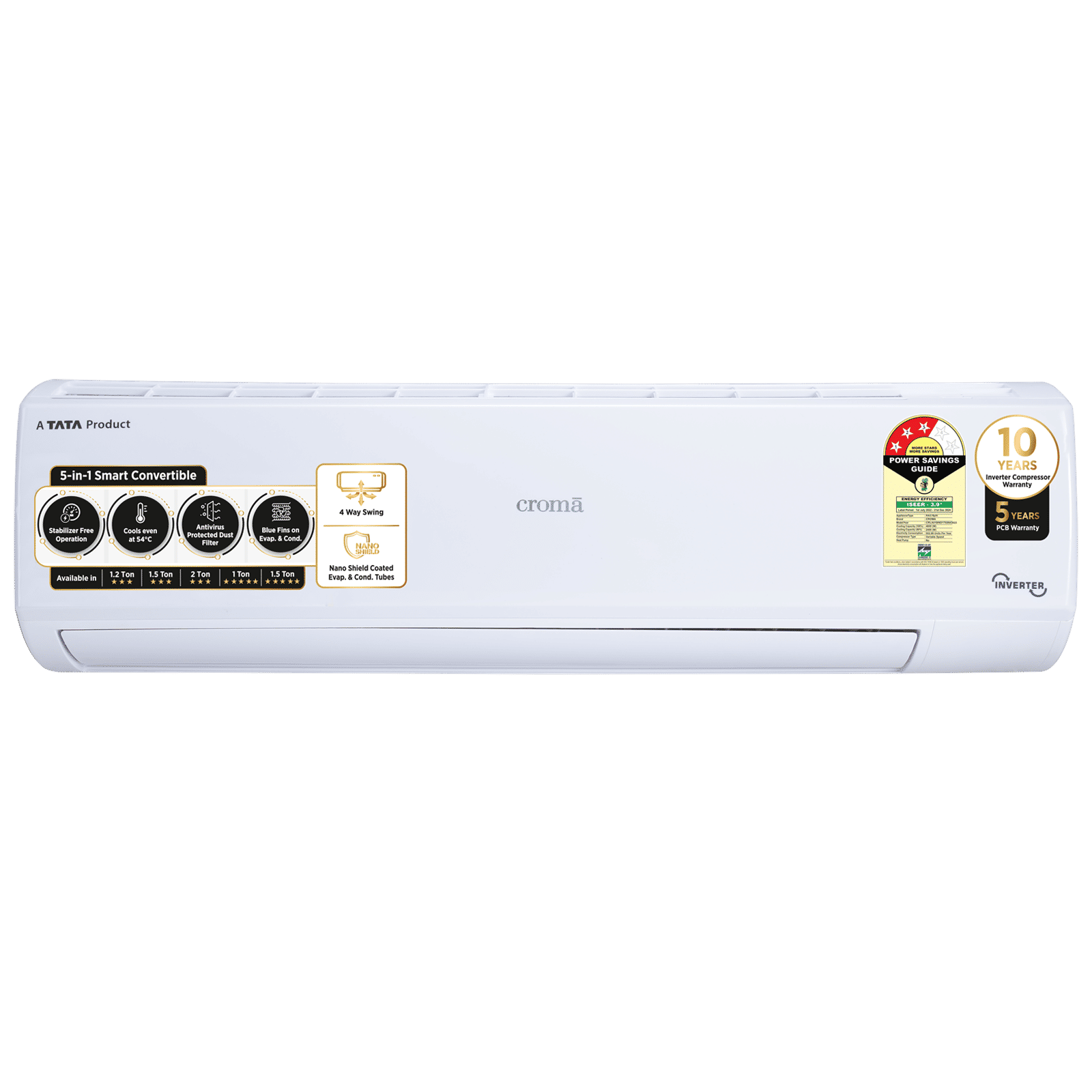 Croma 5 in 1 Convertible 1.5 Ton 3 Star Inverter Split AC with Dust Filter ( Copper Condenser, CRLA018IND170264) Croma 5 in 1 Convertible 1.5 Ton 3 Star Inverter Split AC with Dust Filter ( Copper Condenser, CRLA018IND170264)_1