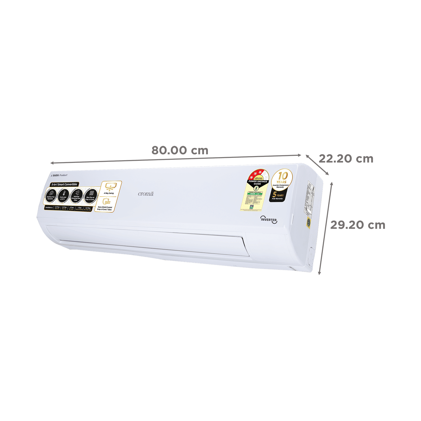 Croma 5 in 1 Convertible 1.5 Ton 3 Star Inverter Split AC with Dust Filter ( Copper Condenser, CRLA018IND170264) Croma 5 in 1 Convertible 1.5 Ton 3 Star Inverter Split AC with Dust Filter ( Copper Condenser, CRLA018IND170264)_3