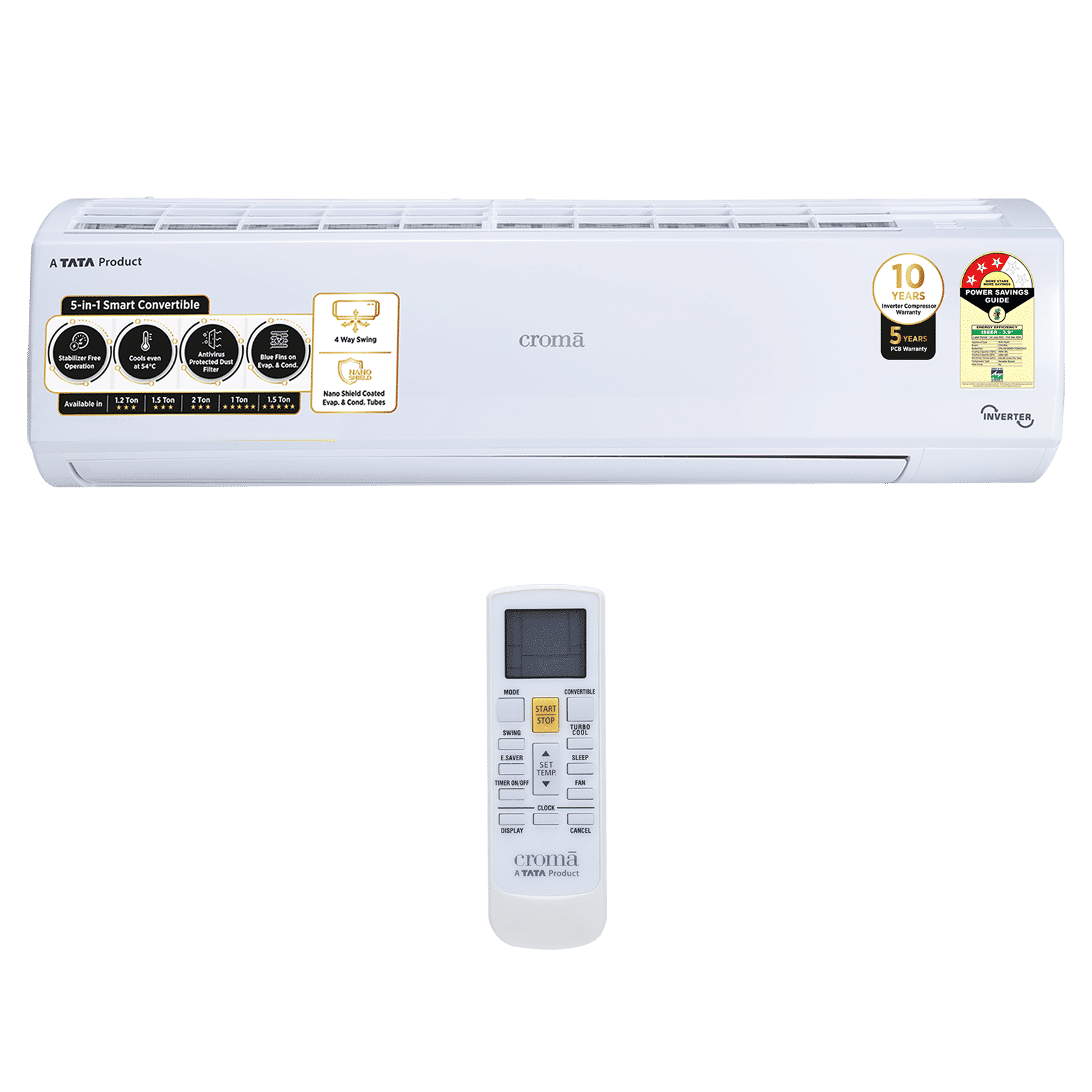 Croma 5 in 1 Convertible 2 Ton 3 Star Inverter Split AC with Dust Filter (Copper Condenser, CRLA024IND170265)_10