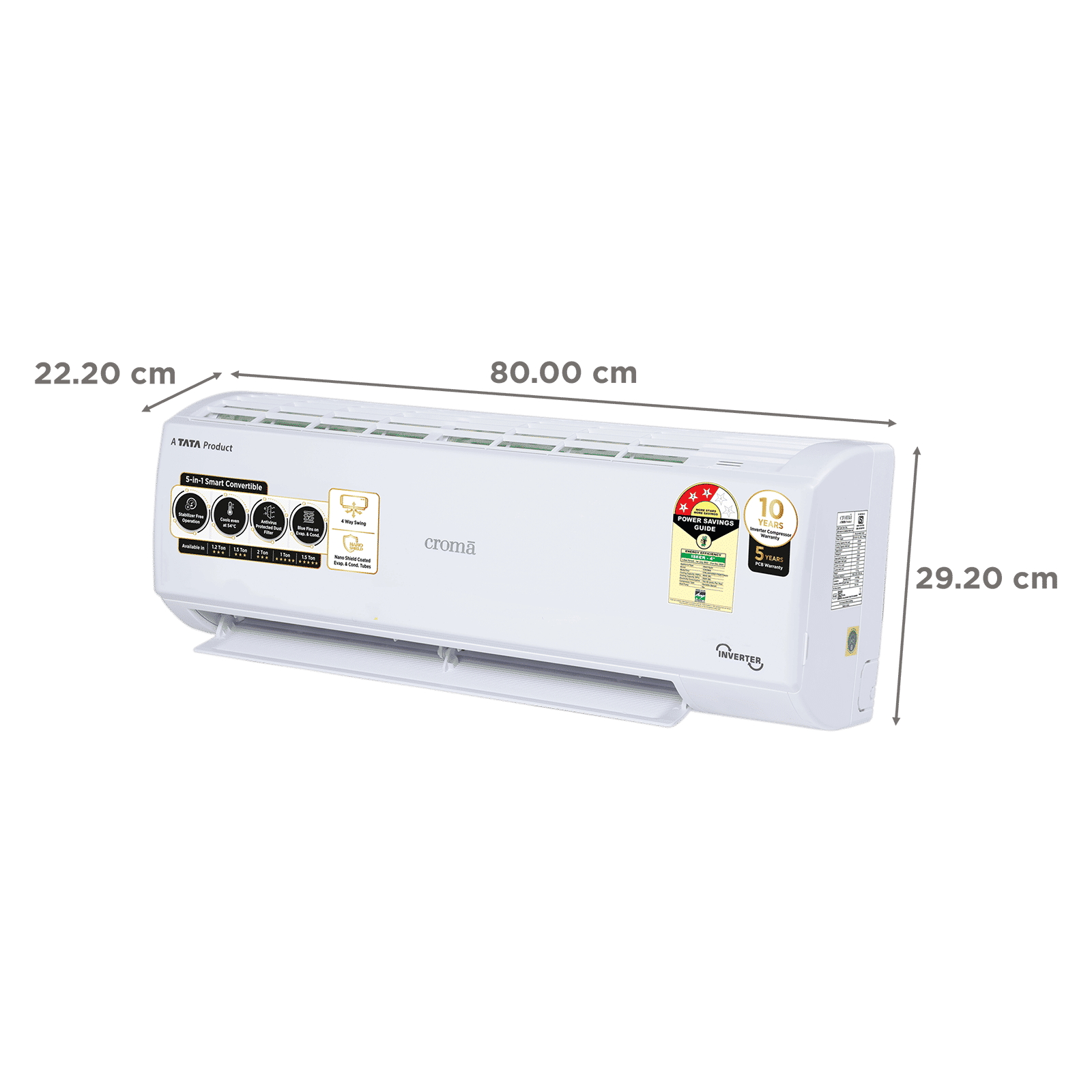 Croma 5 in 1 Convertible 1.2 Ton 3 Star Inverter Split AC with Dust Filter (Copper Condenser, CRLA014IND170267) Croma 5 in 1 Convertible 1.2 Ton 3 Star Inverter Split AC with Dust Filter (Copper Condenser, CRLA014IND170267)_3