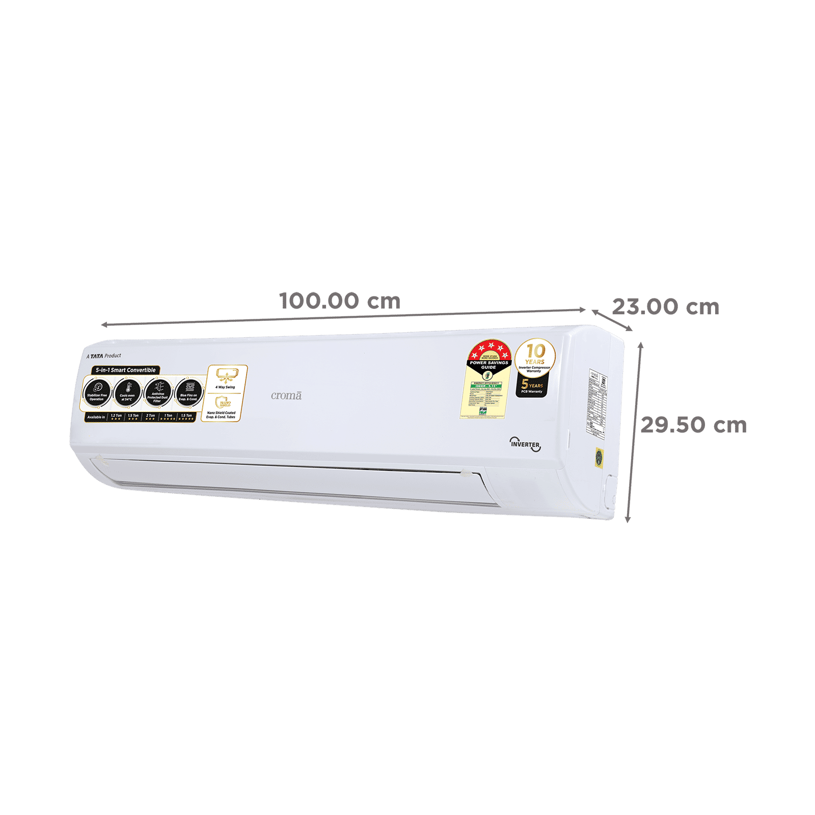 Croma 5 in 1 Convertible 1.5 Ton 5 Star Inverter Split AC with Dust Filter (Copper Condenser, CRLA018INF170269) Croma 5 in 1 Convertible 1.5 Ton 5 Star Inverter Split AC with Dust Filter (Copper Condenser, CRLA018INF170269)_4