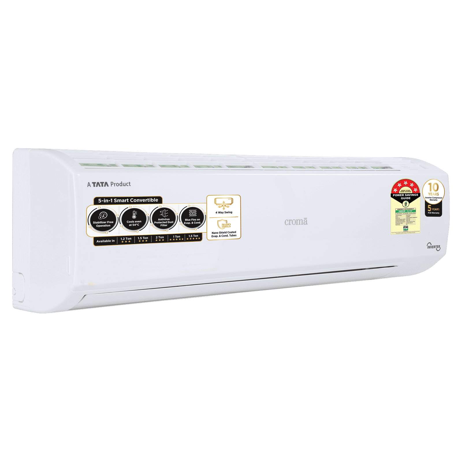Croma 5 in 1 Convertible 1.5 Ton 5 Star Inverter Split AC with Dust Filter (Copper Condenser, CRLA018INF170269) Croma 5 in 1 Convertible 1.5 Ton 5 Star Inverter Split AC with Dust Filter (Copper Condenser, CRLA018INF170269)_6