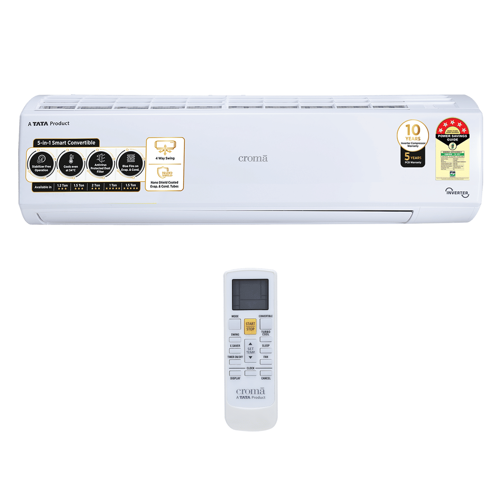 Croma 5 in 1 Convertible 1.5 Ton 5 Star Inverter Split AC with Dust Filter (Copper Condenser, CRLA018INF170269) Croma 5 in 1 Convertible 1.5 Ton 5 Star Inverter Split AC with Dust Filter (Copper Condenser, CRLA018INF170269)_8