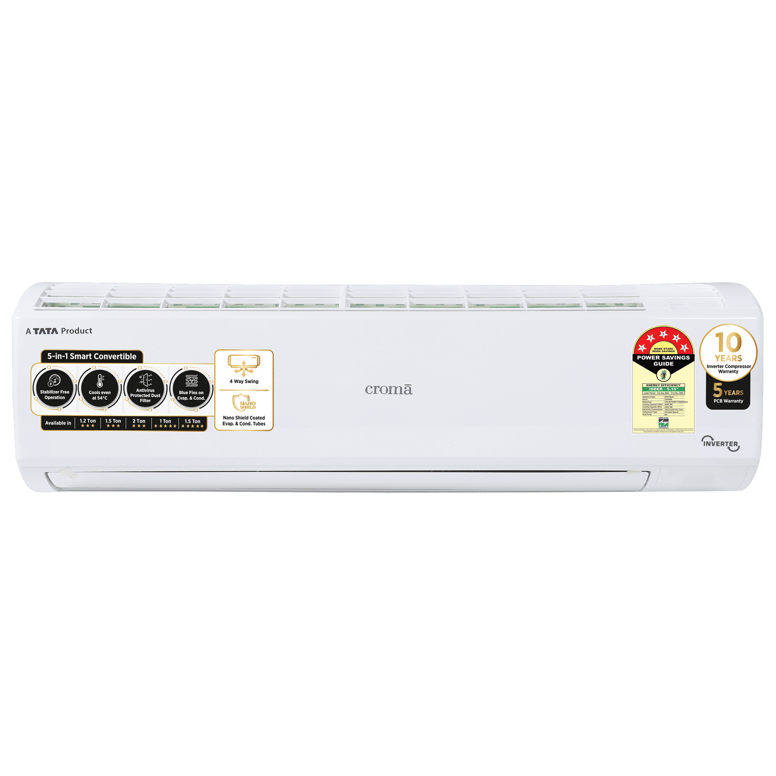 Croma 5 in 1 Convertible 1.5 Ton 5 Star Inverter Split AC with Dust Filter (Copper Condenser, CRLA018INF170269) Croma 5 in 1 Convertible 1.5 Ton 5 Star Inverter Split AC with Dust Filter (Copper Condenser, CRLA018INF170269)_1
