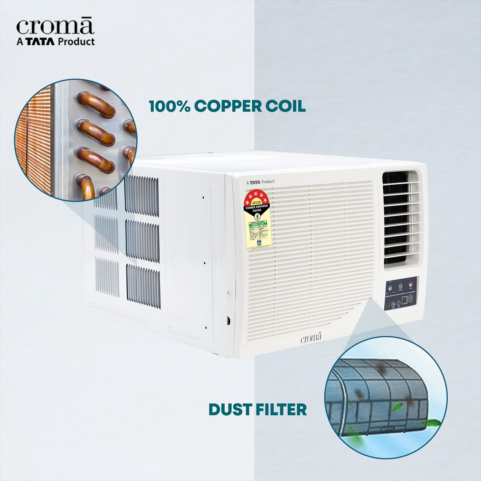 Croma 1.5 Ton 5 Star Inverter Window AC (Copper Condenser, Dust Filter, CRLA018WIF193353) Croma 1.5 Ton 5 Star Inverter Window AC (Copper Condenser, Dust Filter, CRLA018WIF193353)_14