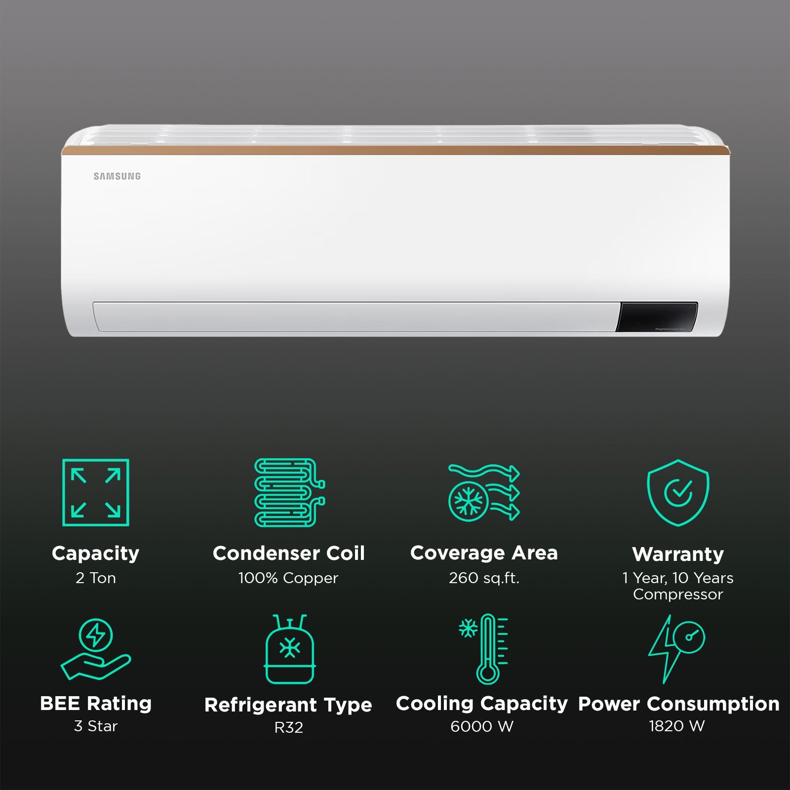 SAMSUNG CY 5 in 1 Convertible 2 Ton 3 Star Inverter Split AC with Fast Cooling Mode (Copper Condenser, AR24CY3ZAGDNNA) SAMSUNG CY 5 in 1 Convertible 2 Ton 3 Star Inverter Split AC with Fast Cooling Mode (Copper Condenser, AR24CY3ZAGDNNA)_2