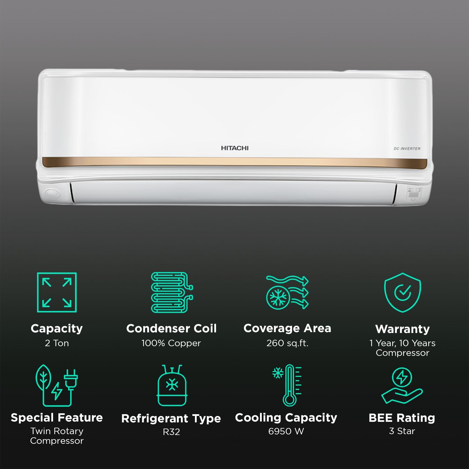 HITACHI iZen 3400FXL 2 Ton 3 Star Inverter Split AC (Copper Condenser, Anti-bacterial SuperFine Mesh Filter, RAS.G324PCBISF)_2