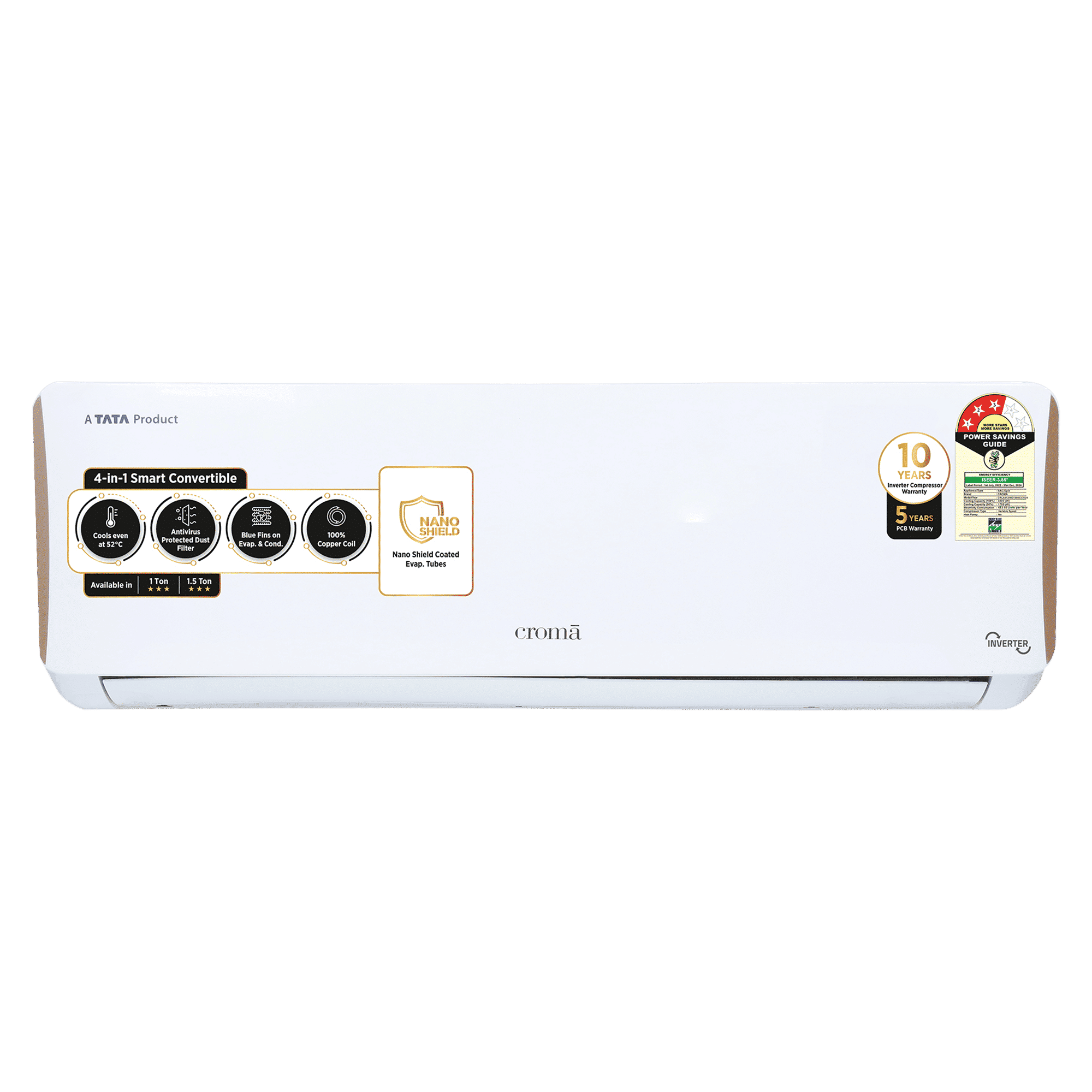Croma 4 in 1 Convertible 1.5 Ton 3 Star Inverter Split AC with Dust Filter (Copper Condenser, CRLA018IND199454) Croma 4 in 1 Convertible 1.5 Ton 3 Star Inverter Split AC with Dust Filter (Copper Condenser, CRLA018IND199454)_1
