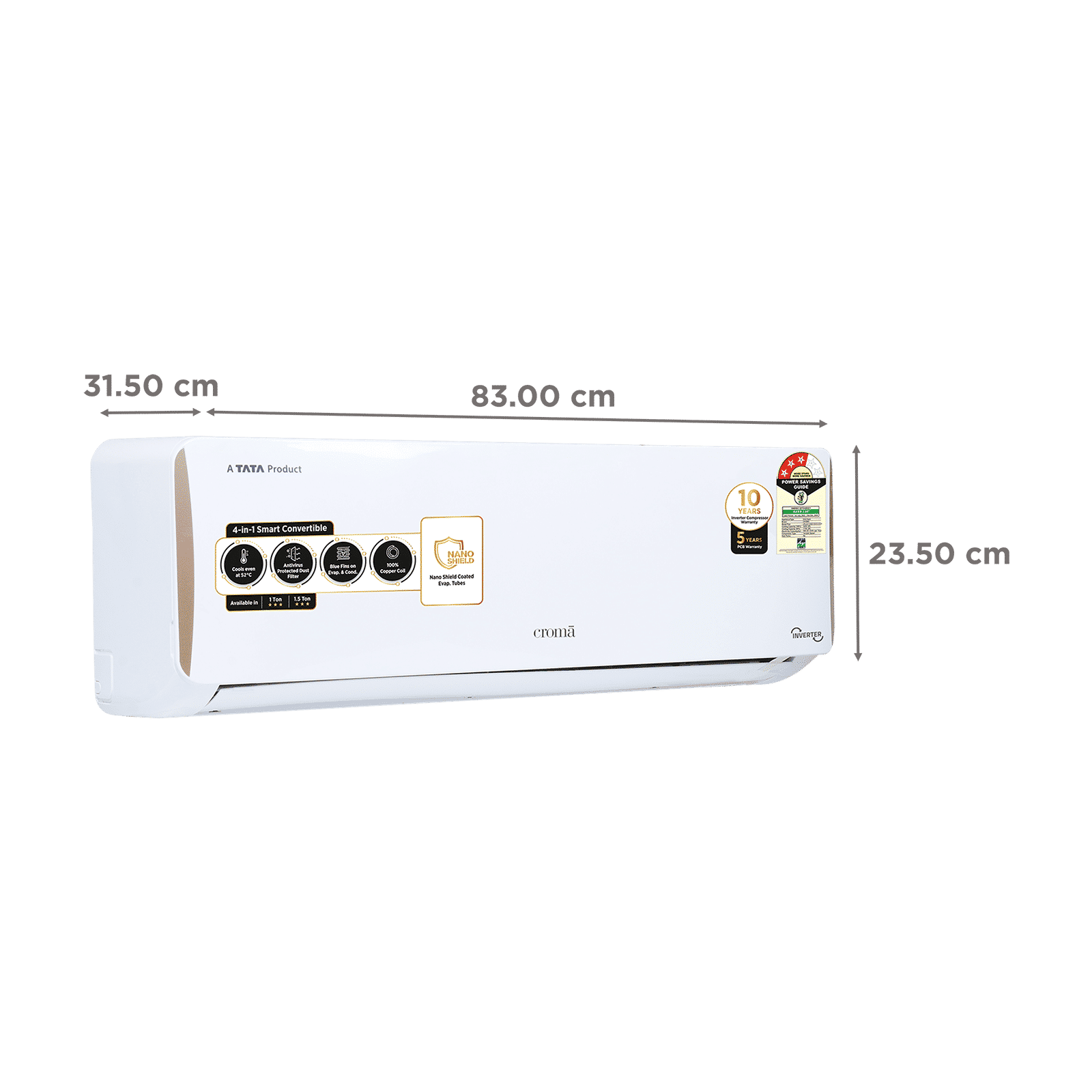 Croma 4 in 1 Convertible 1.5 Ton 3 Star Inverter Split AC with Dust Filter (Copper Condenser, CRLA018IND199454) Croma 4 in 1 Convertible 1.5 Ton 3 Star Inverter Split AC with Dust Filter (Copper Condenser, CRLA018IND199454)_4