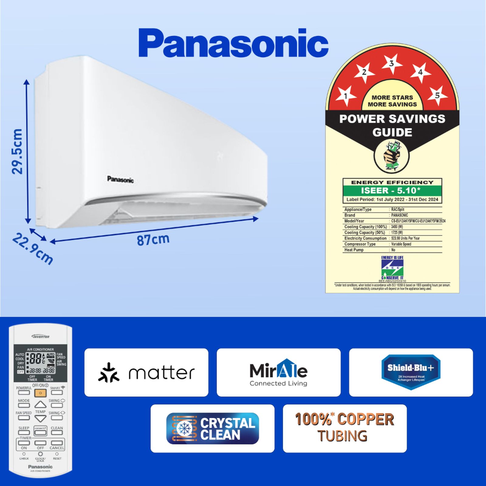 Panasonic EU 7 in 1 Convertible 1 Ton 5 Star Inverter Split Smart AC with AI Mode (Copper Condenser, CS/CU-EU12AKY5FM)_13