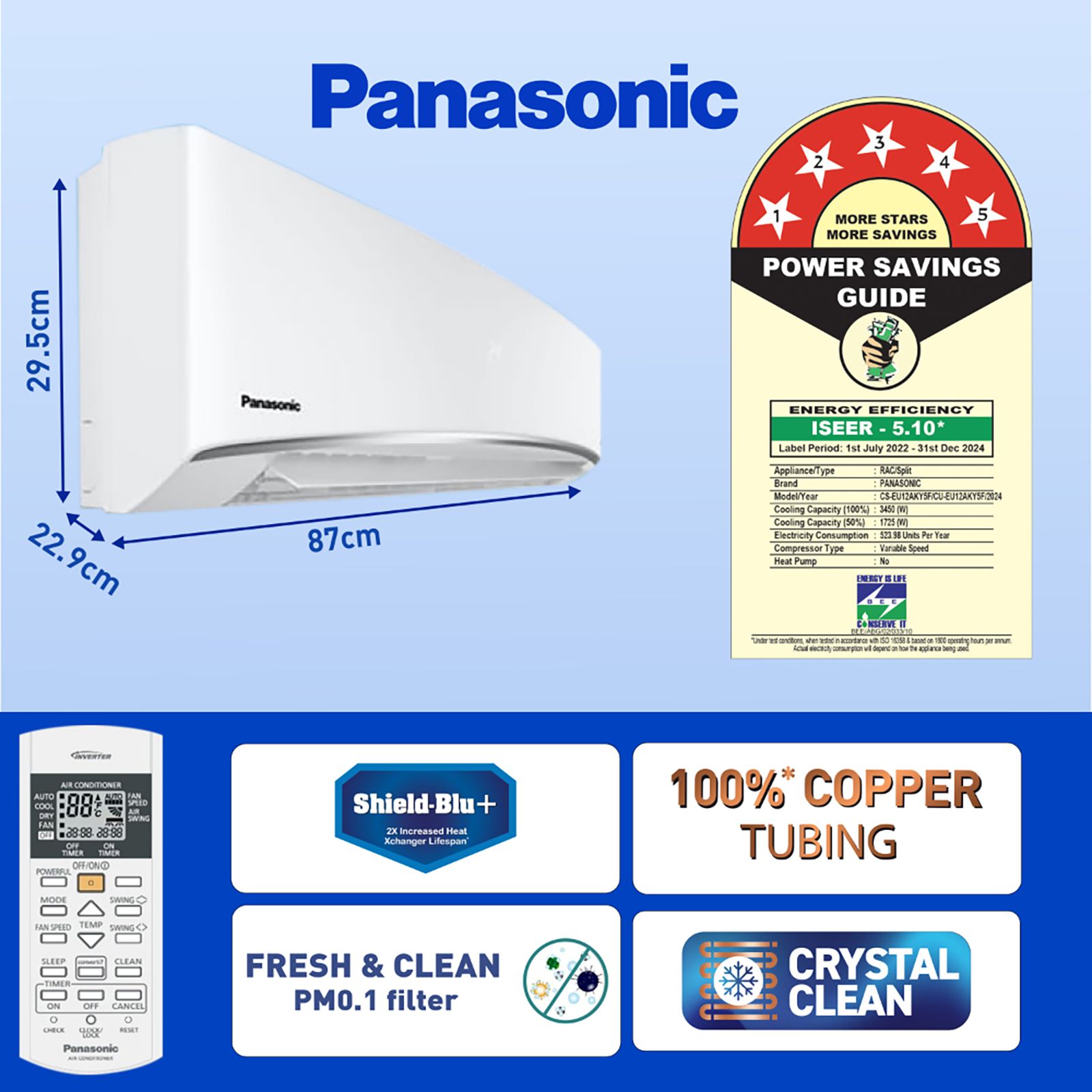 Panasonic EU 7 in 1 Convertible 1 Ton 5 Star Inverter Split AC with 4 Way Air Swing (Copper Condenser, CS/CU-EU12AKY5F)_8