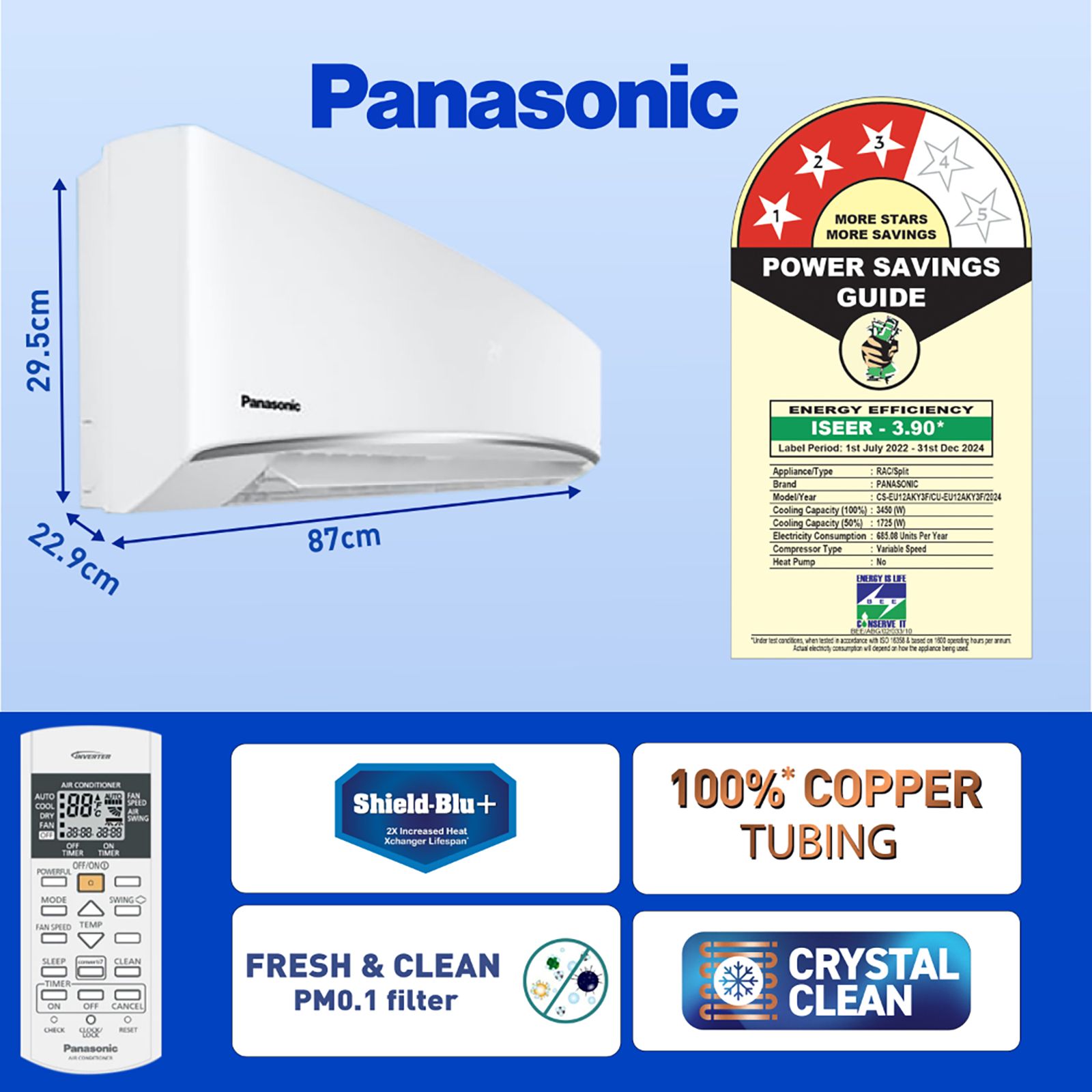 Panasonic EU 7 in 1 Convertible 1 Ton 3 Star Inverter Split AC with 2 Way Air Swing (Copper Condenser, CS/CU-EU12AKY3F) Panasonic EU 7 in 1 Convertible 1 Ton 3 Star Inverter Split AC with 2 Way Air Swing (Copper Condenser, CS/CU-EU12AKY3F)_8
