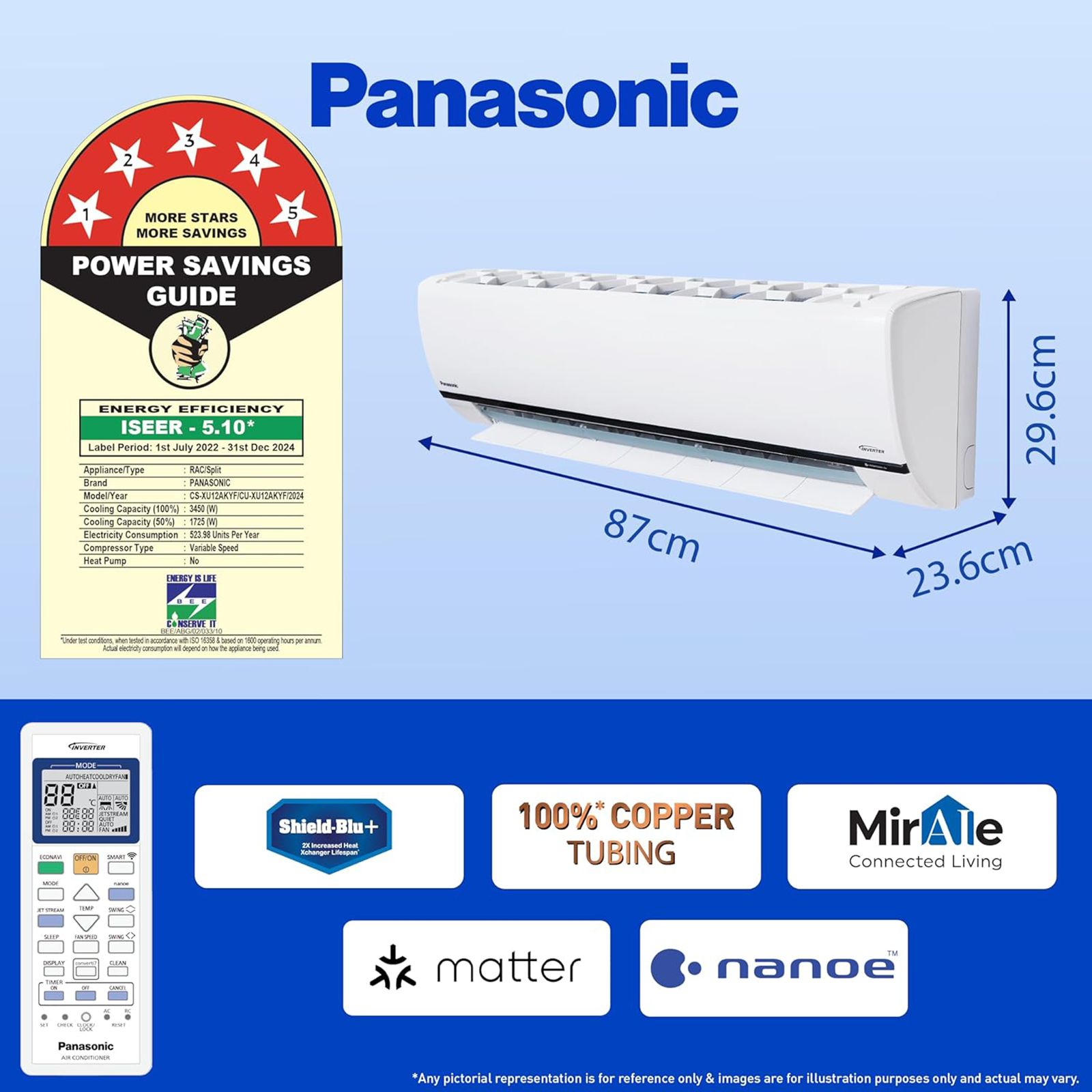 Panasonic XU 7 in 1 Convertible 1 Ton 5 Star Inverter Split Smart AC with Voice Control (Copper Condenser, CS/CU-XU12AKYF)_9
