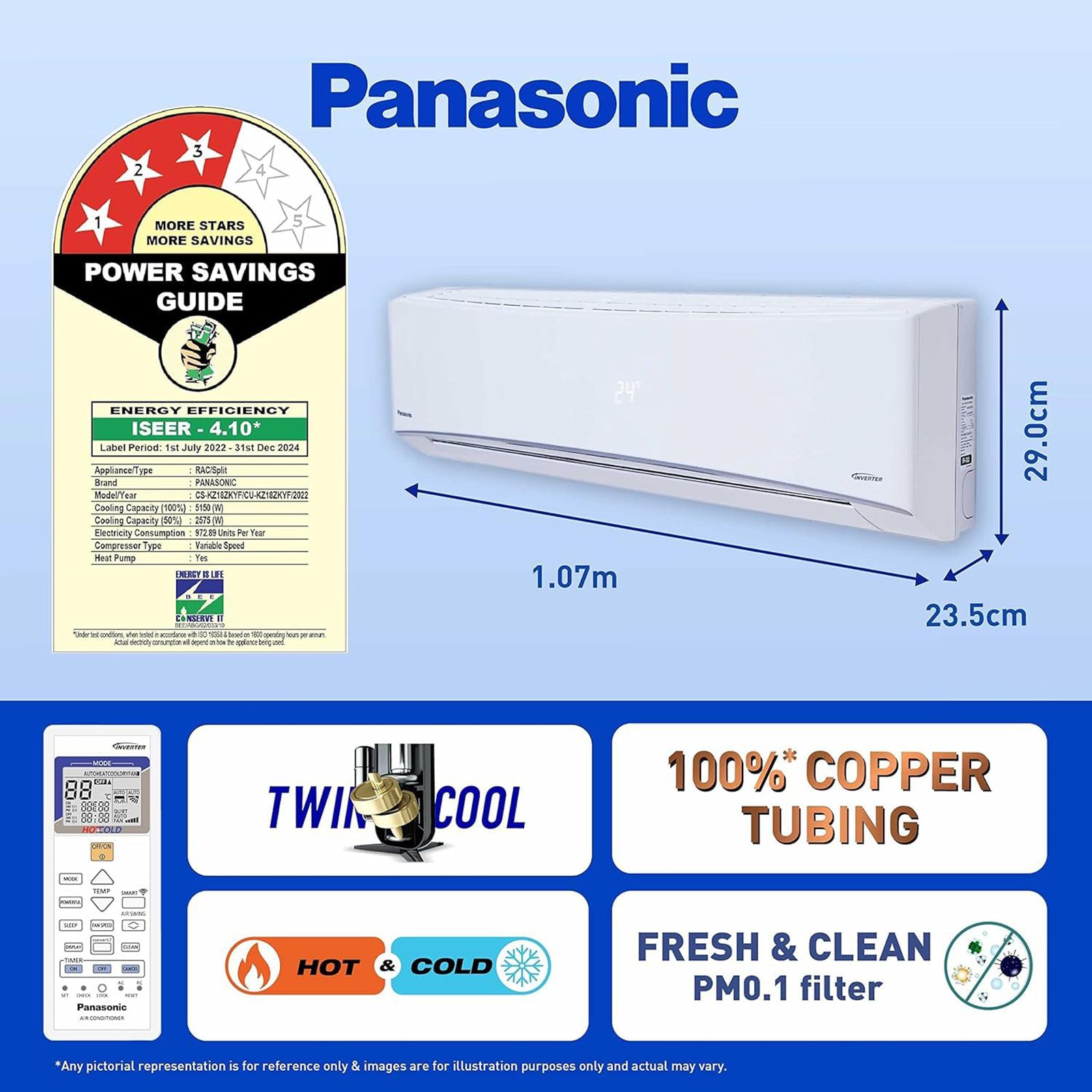 Panasonic KZ 7 in 1 Convertible 1.5 Ton 3 Star Hot & Cold Split Smart AC with Voice Assistant (Copper Condenser, CS/CU-KZ18AKYF)_11