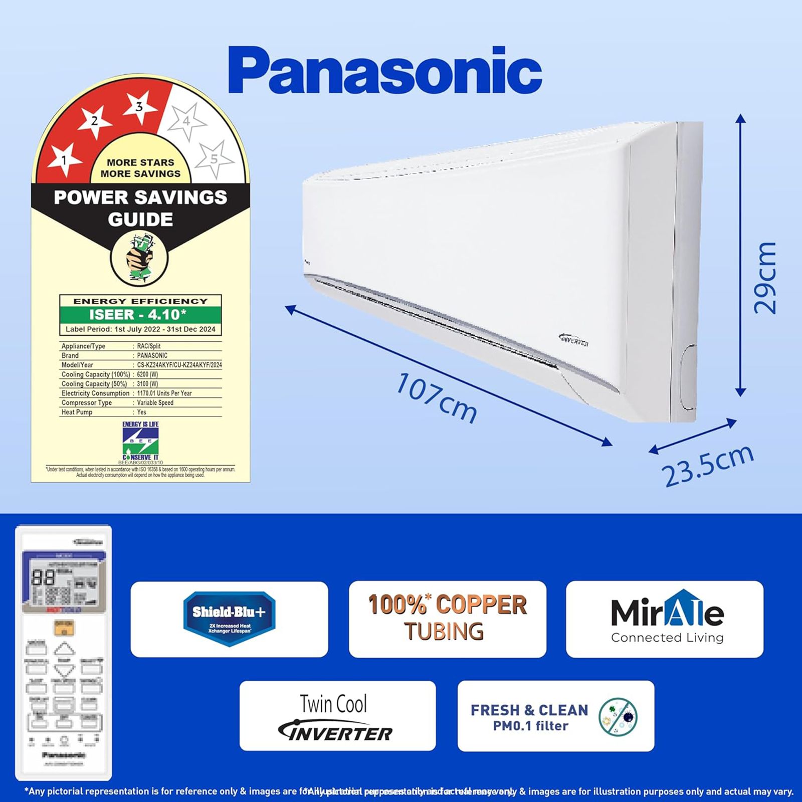 Panasonic KZ 7 in 1 Convertible 2 Ton 3 Star Hot & Cold Split Smart AC with Voice Assistant ( Copper Condenser, CS/CU-KZ24AKYF)_9