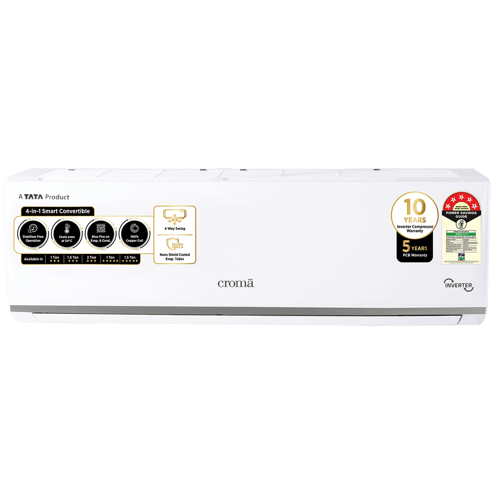 Croma 4 in 1 Convertible 1 Ton 5 Star Inverter Split AC with Dust Filter (Copper Condenser, CRLA012INF283260) Croma 4 in 1 Convertible 1 Ton 5 Star Inverter Split AC with Dust Filter (Copper Condenser, CRLA012INF283260)_1