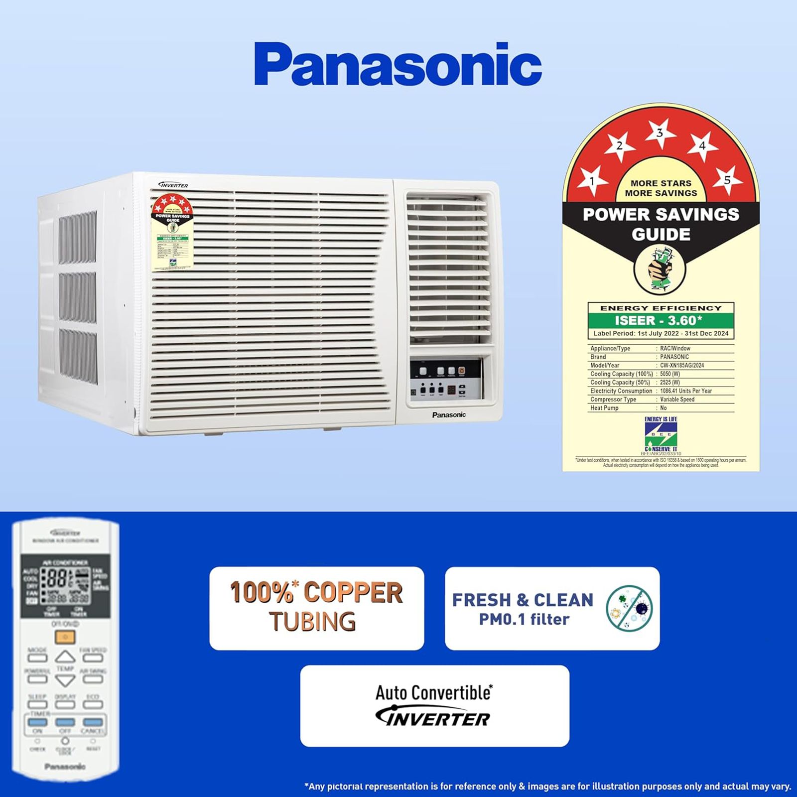Panasonic XN 1.5 Ton 5 Star Inverter Window AC (Copper Condenser, PM 0.1 Filter, CW-XN185AG) Panasonic XN 1.5 Ton 5 Star Inverter Window AC (Copper Condenser, PM 0.1 Filter, CW-XN185AG)_6