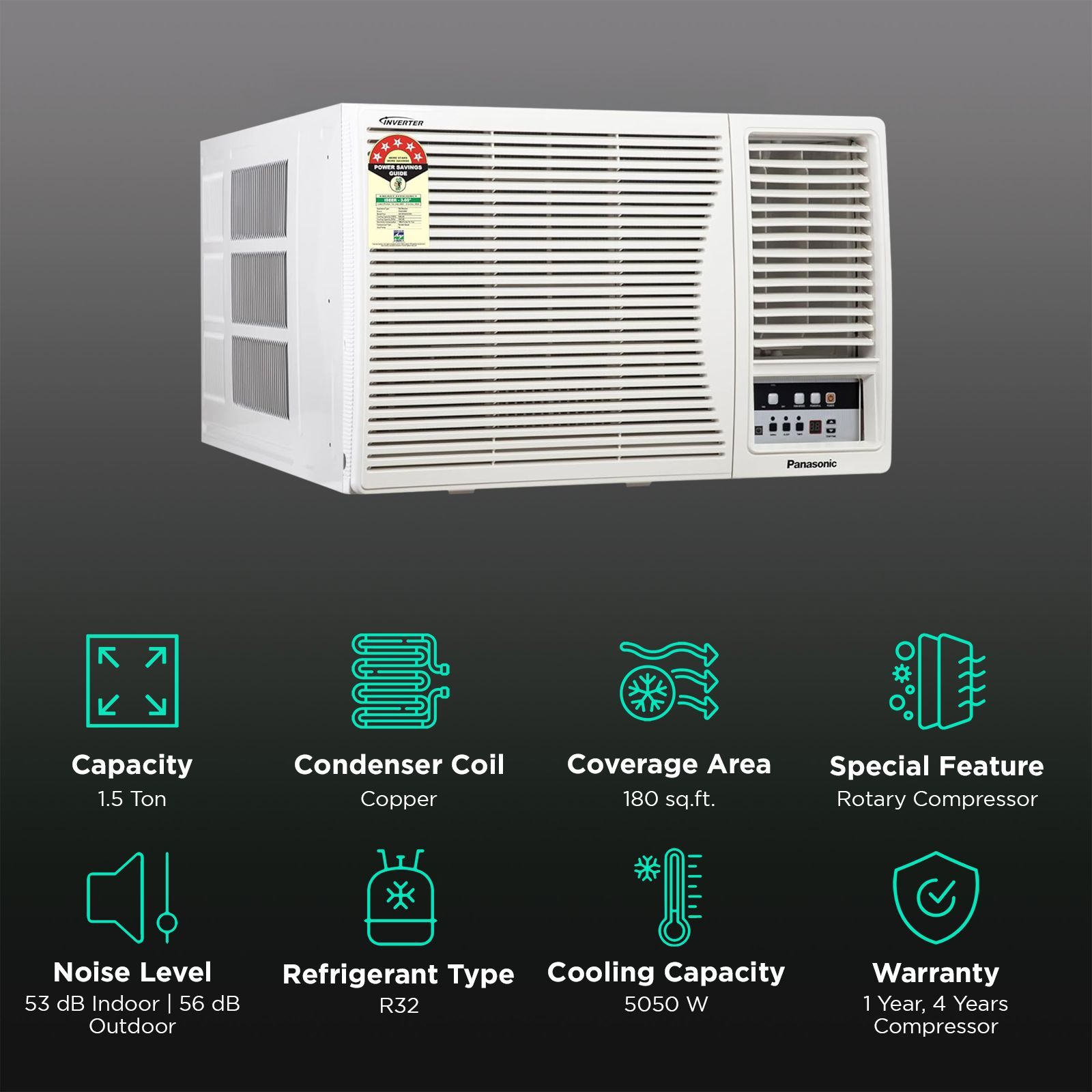 Panasonic XN 1.5 Ton 5 Star Inverter Window AC (Copper Condenser, PM 0.1 Filter, CW-XN185AG) Panasonic XN 1.5 Ton 5 Star Inverter Window AC (Copper Condenser, PM 0.1 Filter, CW-XN185AG)_2