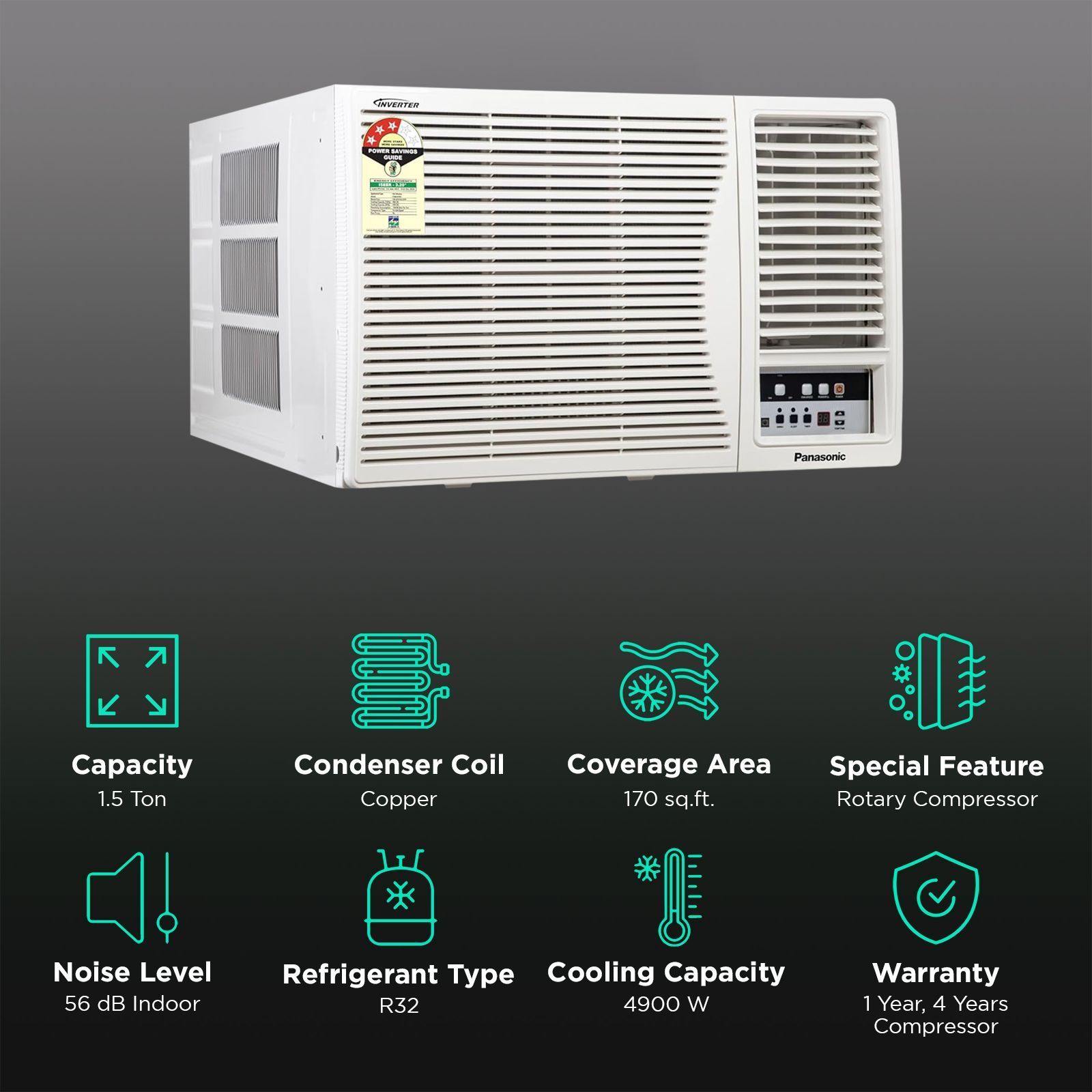 Panasonic LN 1.5 Ton 3 Star Inverter Window AC (Copper Condenser, PM 0.1 Filter, CW-LN183AG) Panasonic LN 1.5 Ton 3 Star Inverter Window AC (Copper Condenser, PM 0.1 Filter, CW-LN183AG)_2