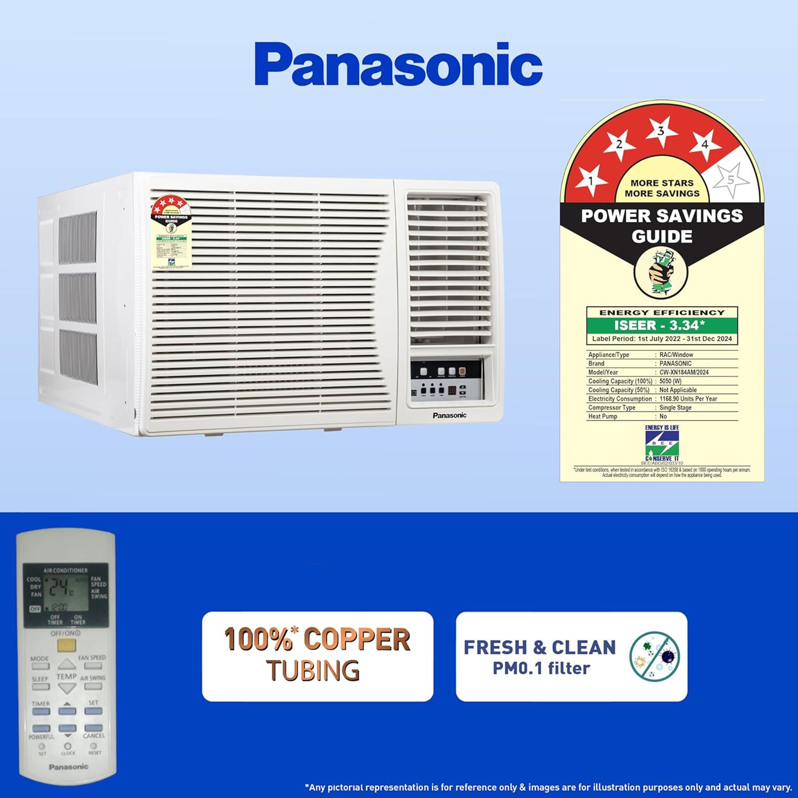 Panasonic XN 1.5 Ton 4 Star Fixed Speed Window AC (Copper Condenser, PM 0.1 Filter, CW-XN184AM) Panasonic XN 1.5 Ton 4 Star Fixed Speed Window AC (Copper Condenser, PM 0.1 Filter, CW-XN184AM)_7