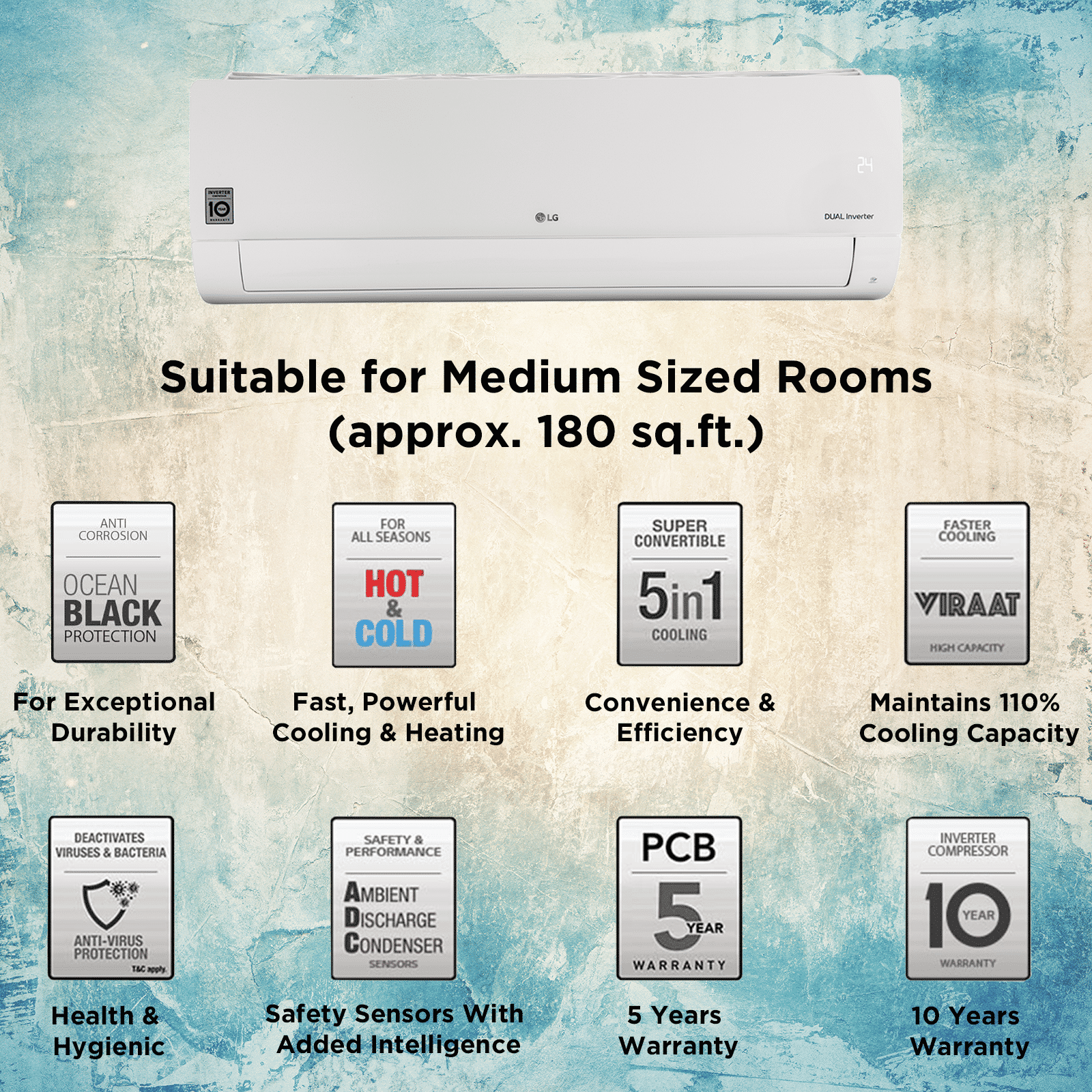 LG TS 5 in 1 Convertible 1.5 Ton 3 Star Hot & Cold Inverter Split AC with HD Filter (Copper Condenser, TS-H18VNXE.AMLG) LG TS 5 in 1 Convertible 1.5 Ton 3 Star Hot & Cold Inverter Split AC with HD Filter (Copper Condenser, TS-H18VNXE.AMLG)_3