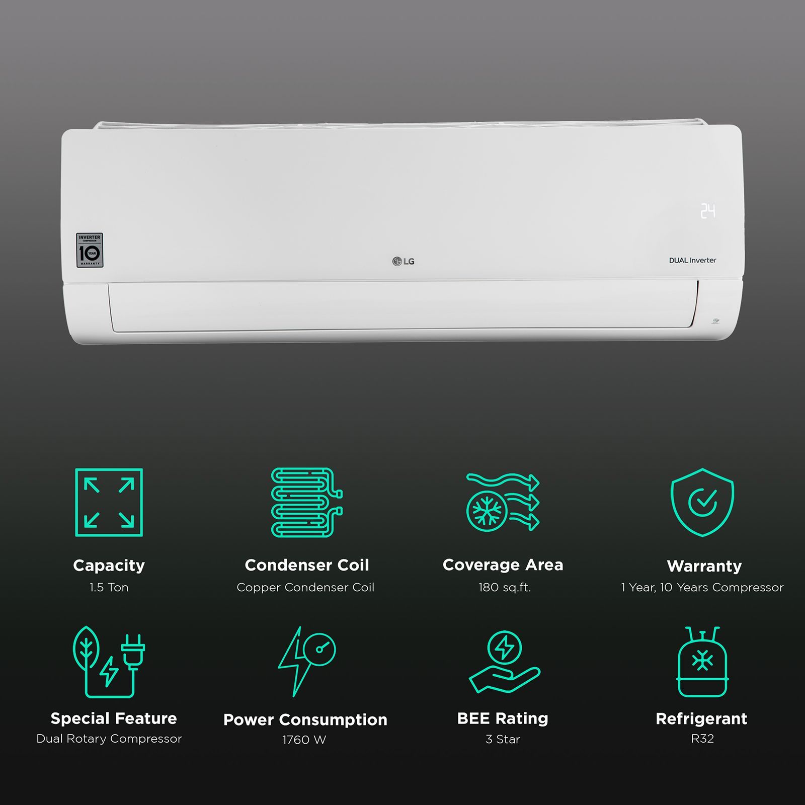 LG TS 5 in 1 Convertible 1.5 Ton 3 Star Hot & Cold Inverter Split AC with HD Filter (Copper Condenser, TS-H19VNXE.ANLG) LG TS 5 in 1 Convertible 1.5 Ton 3 Star Hot & Cold Inverter Split AC with HD Filter (Copper Condenser, TS-H19VNXE.ANLG)_2