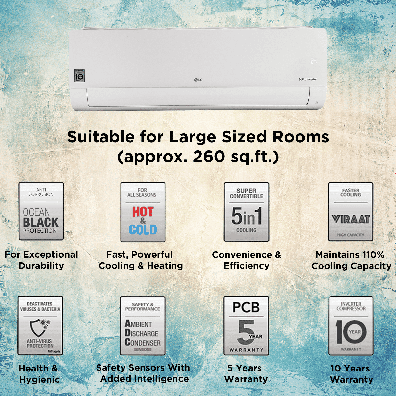 LG TS 5 in 1 Convertible 2 Ton 3 Star Hot & Cold Inverter Split AC with HD Filter (Copper Condenser, TS-H24VNXE.ANLG) LG TS 5 in 1 Convertible 2 Ton 3 Star Hot & Cold Inverter Split AC with HD Filter (Copper Condenser, TS-H24VNXE.ANLG)_9