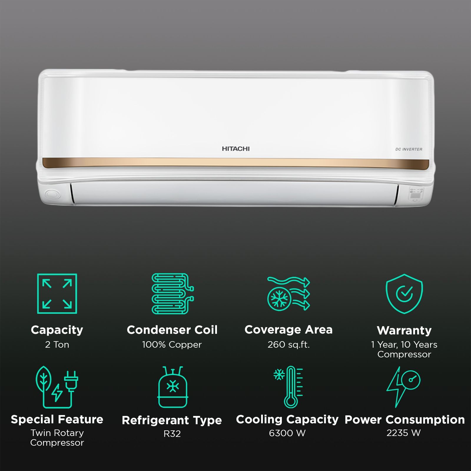 HITACHI iZen 3400FXL 2 Ton 3 Star Inverter Split AC ( Copper Condenser, Anti-bacterial Superfine Mesh Filter, RAS.G322PCBISF)_2