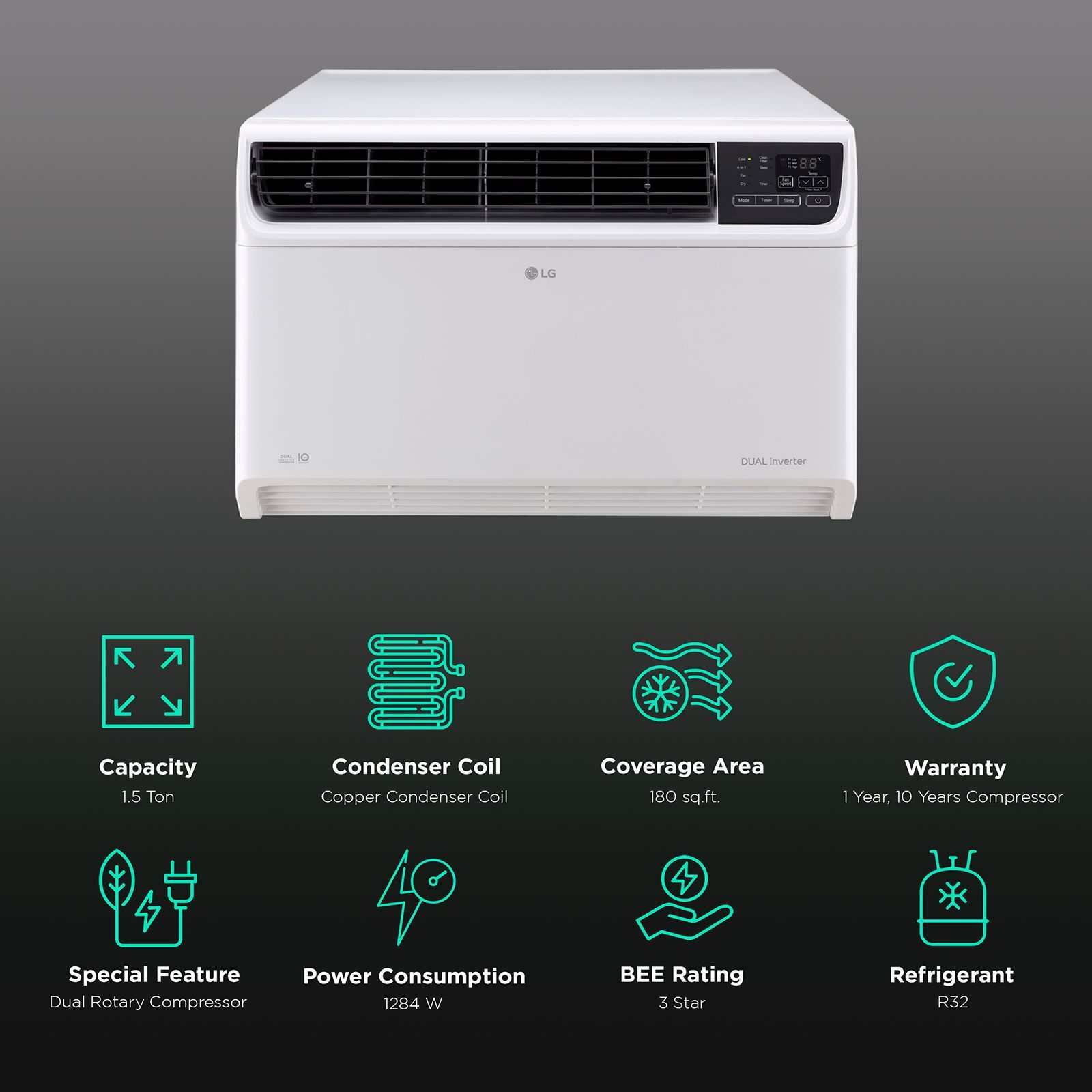 LG TW 4 in 1 Convertible 1.5 Ton 3 Star Dual Inverter Window AC with Dust Filter (Copper Condenser, TW-Q18WUXA.ASLG)_2