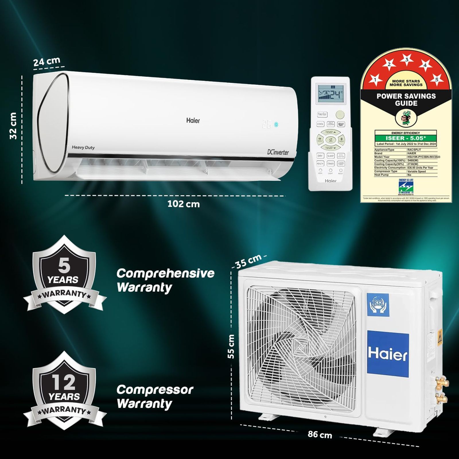 Haier Kinouchi 7 in 1 Convertible 1.6 Ton 5 Star Triple Inverter Plus Split AC with Frost Self Clean Technology ( Copper Condenser, HSU19K-PYC5BN-INV)_11