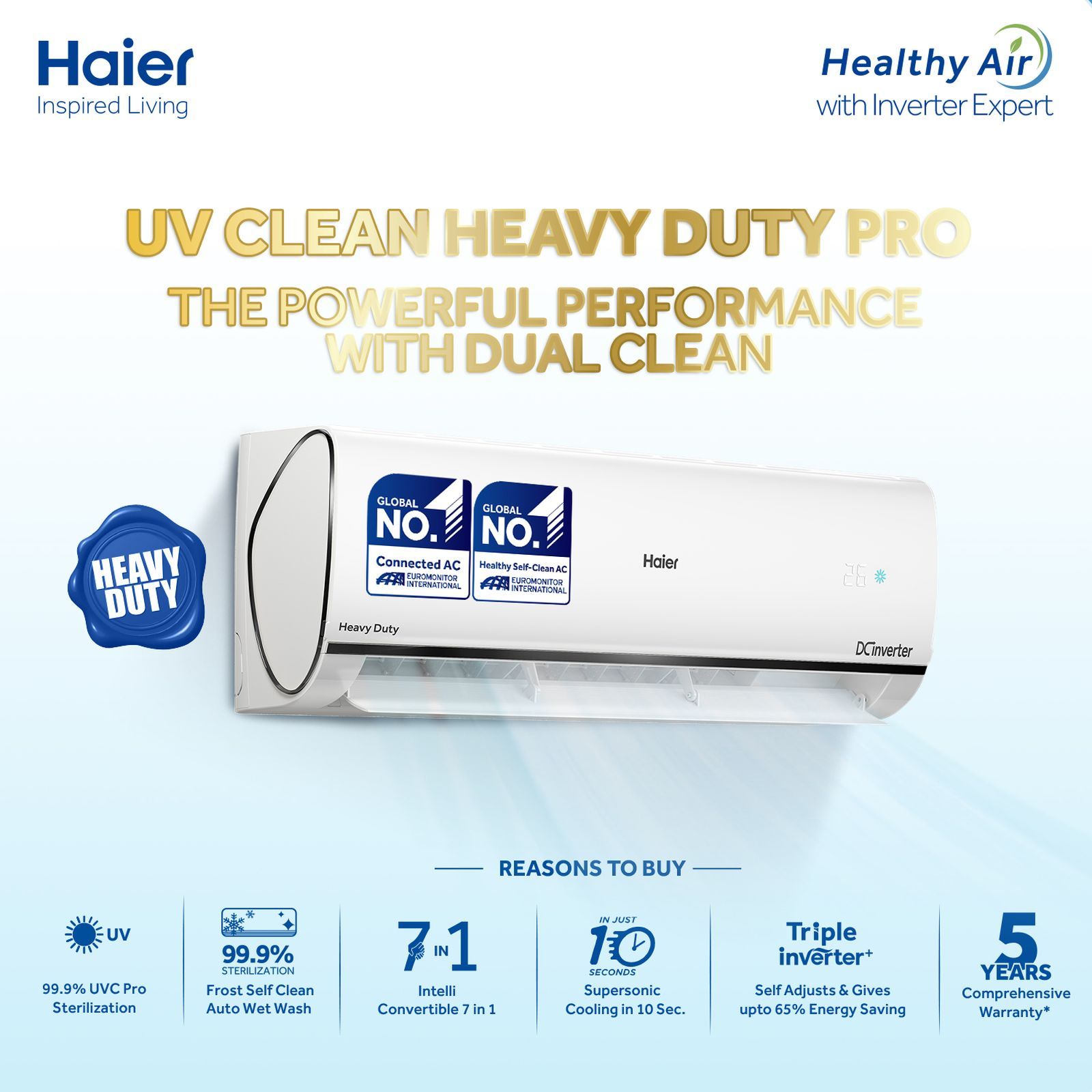 Haier Kinouchi 7 in 1 Convertible 1.6 Ton 5 Star Triple Inverter Plus Split AC with Frost Self Clean Technology ( Copper Condenser, HSU19K-PYC5BN-INV)_10