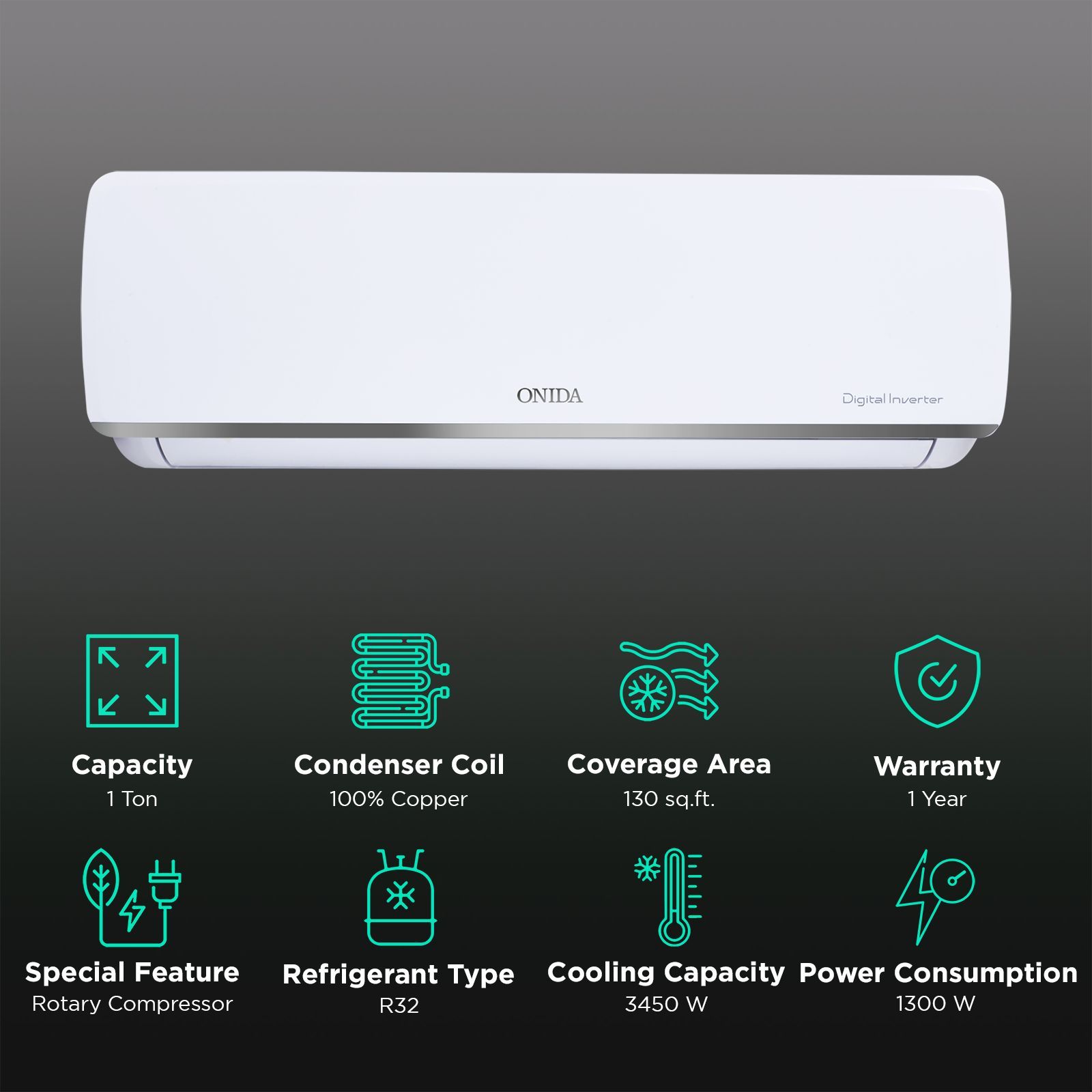 ONIDA Majestic 1 Ton 3 Star Inverter Split AC ( Copper Condenser, Neem Aurvedic Filter, IR123MJS)_2