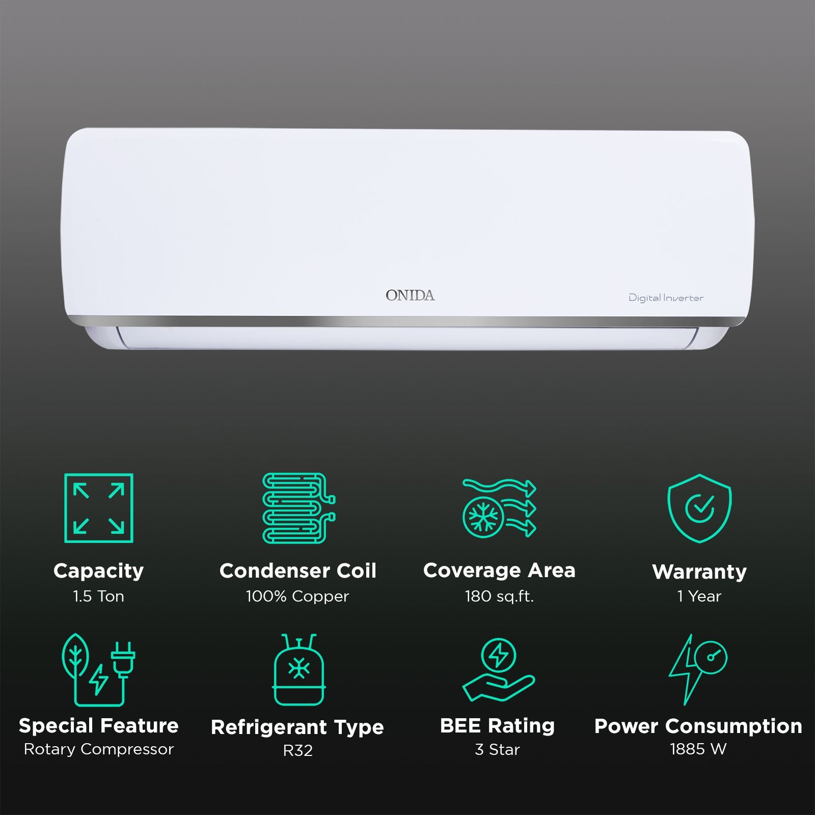 ONIDA Majestic 1.5 Ton 3 Star Inverter Split AC ( Copper Condenser, Neem Aurvedic Filter, IR193MJS) ONIDA Majestic 1.5 Ton 3 Star Inverter Split AC ( Copper Condenser, Neem Aurvedic Filter, IR193MJS)_2