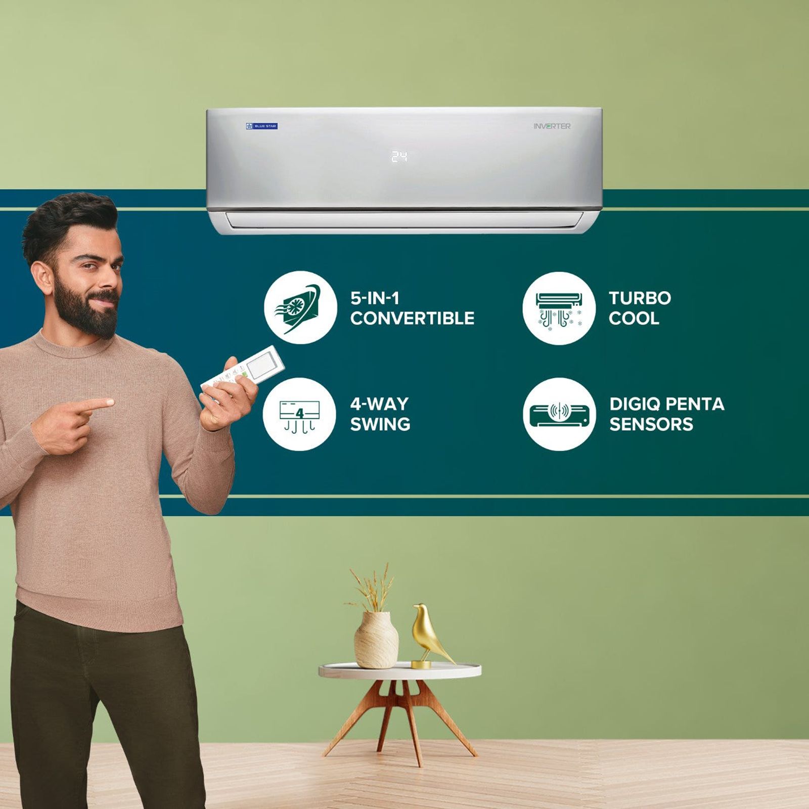 Blue Star D Series 5 in 1 Convertible 2 Ton 5 Star Inverter Split AC with DigiQ Penta Sensor (Copper Condenser, IC524DNUR)_16