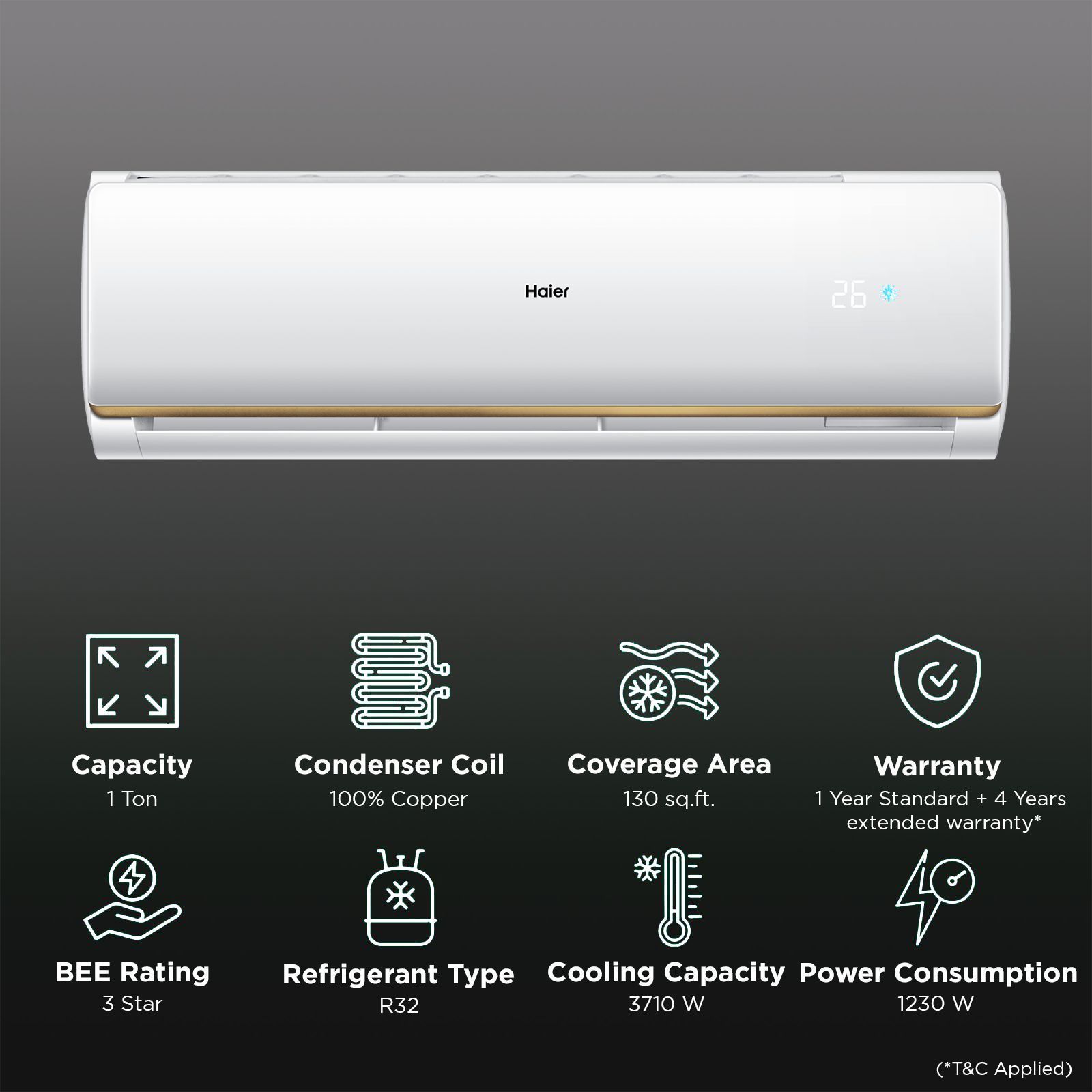Haier Elegante Heavy Duty 7 in 1 Convertible 1 Ton 3 Star Triple Inverter Plus Split AC with Frost Self Clean ( Copper Condenser, HSU14C-TQG3BN-INV) Haier Elegante Heavy Duty 7 in 1 Convertible 1 Ton 3 Star Triple Inverter Plus Split AC with Frost Self Clean ( Copper Condenser, HSU14C-TQG3BN-INV)_2