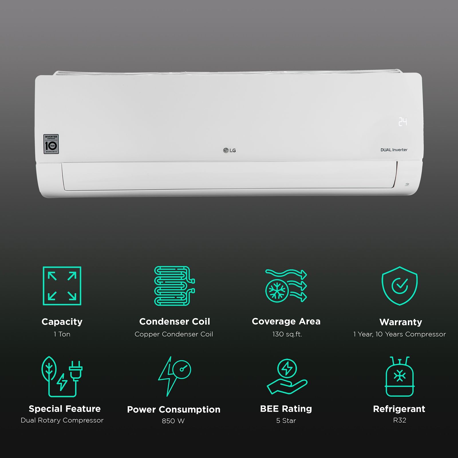 LG TS 6 in 1 Convertible 1 Ton 5 Star Dual Inverter Split Smart AC with Wi-Fi Supported (Copper Condenser, TS-Q14SWZE.AMLG) LG TS 6 in 1 Convertible 1 Ton 5 Star Dual Inverter Split Smart AC with Wi-Fi Supported (Copper Condenser, TS-Q14SWZE.AMLG)_2