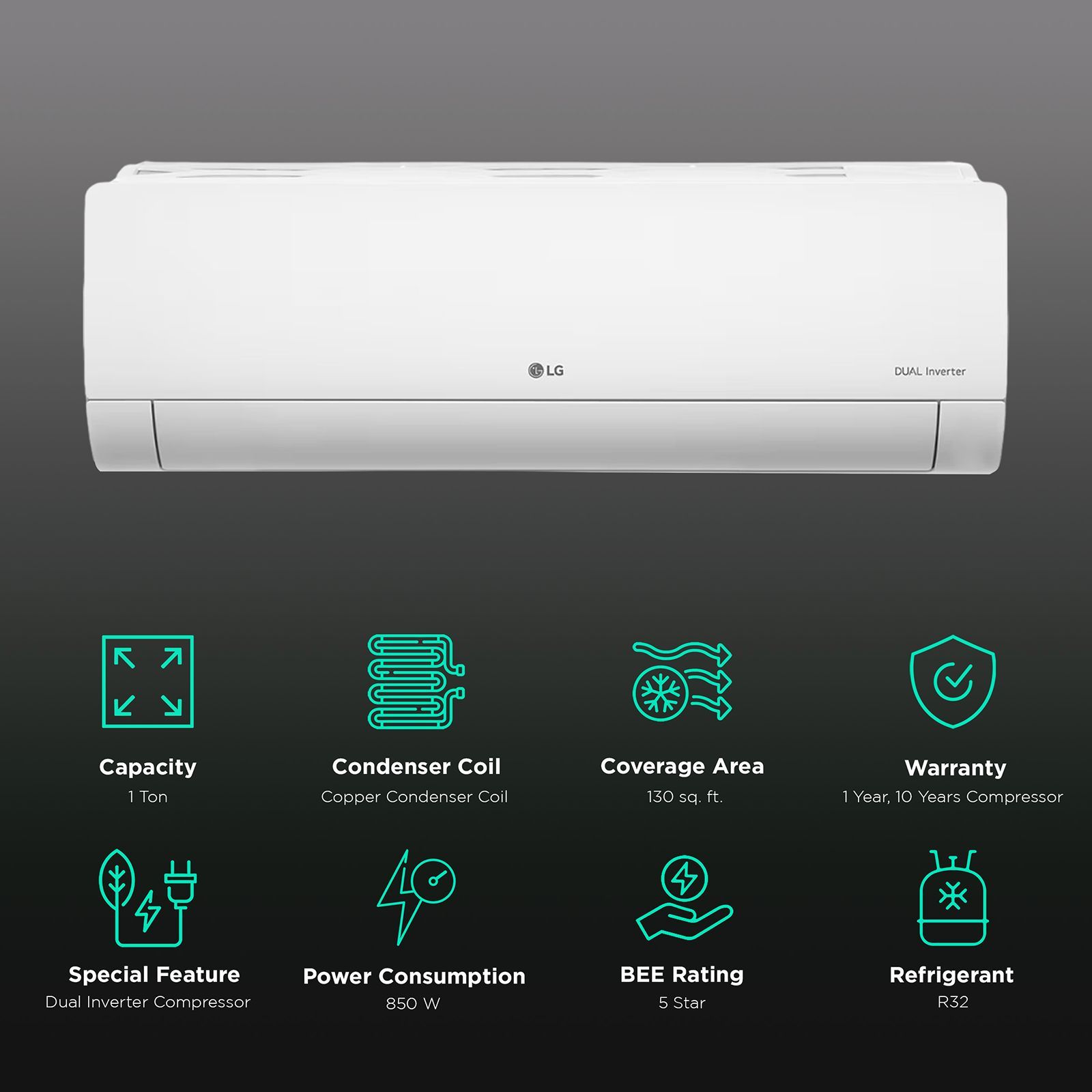 LG TS 6 in 1 Convertible 1 Ton 5 Star Dual Inverter Split AC with AI Technology (Copper Condenser, TS-Q14ENZE) LG TS 6 in 1 Convertible 1 Ton 5 Star Dual Inverter Split AC with AI Technology (Copper Condenser, TS-Q14ENZE)_2