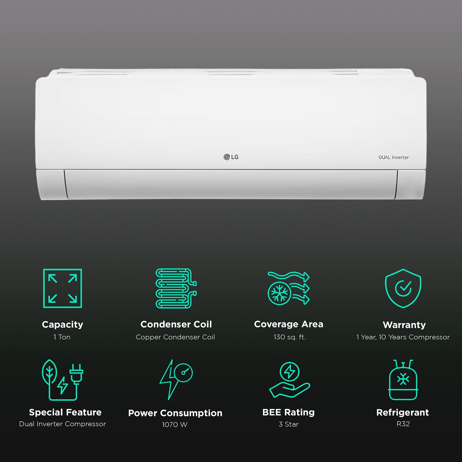 LG TS 6 in 1 Convertible 1 Ton 3 Star Dual Inverter Split AC with AI Technology (Copper Condenser, TS-Q12JNXE)_3