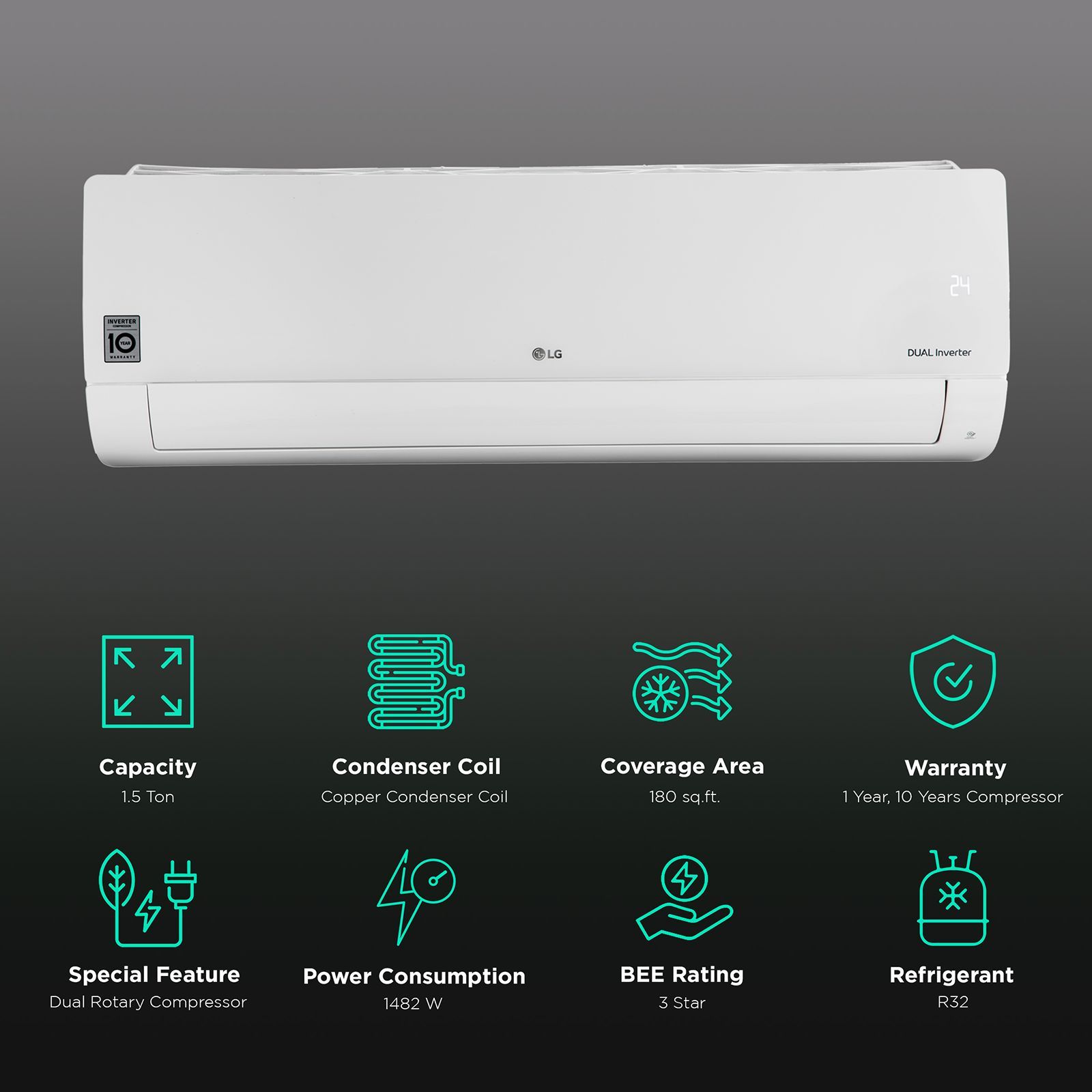 LG TS 6 in 1 Convertible 1.5 Ton 3 Star Dual Inverter Split AC with Smart Diagnosis System (Copper Condenser, TS-Q18MNXE.AMLG)_3