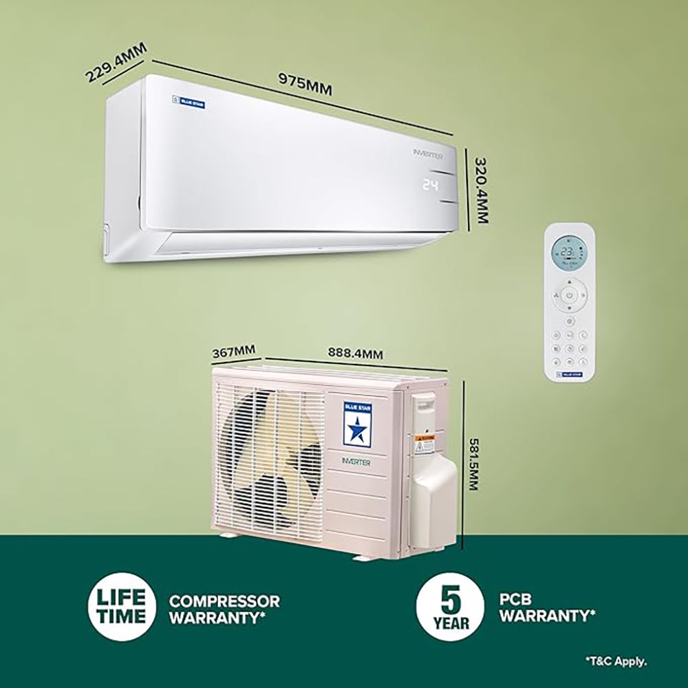 Blue Star Y Series 5 in 1 Convertible 1 Ton 5 Star Inverter Split AC with Turbo Cool ( Copper Condenser, IC512YNUR) Blue Star Y Series 5 in 1 Convertible 1 Ton 5 Star Inverter Split AC with Turbo Cool ( Copper Condenser, IC512YNUR)_12