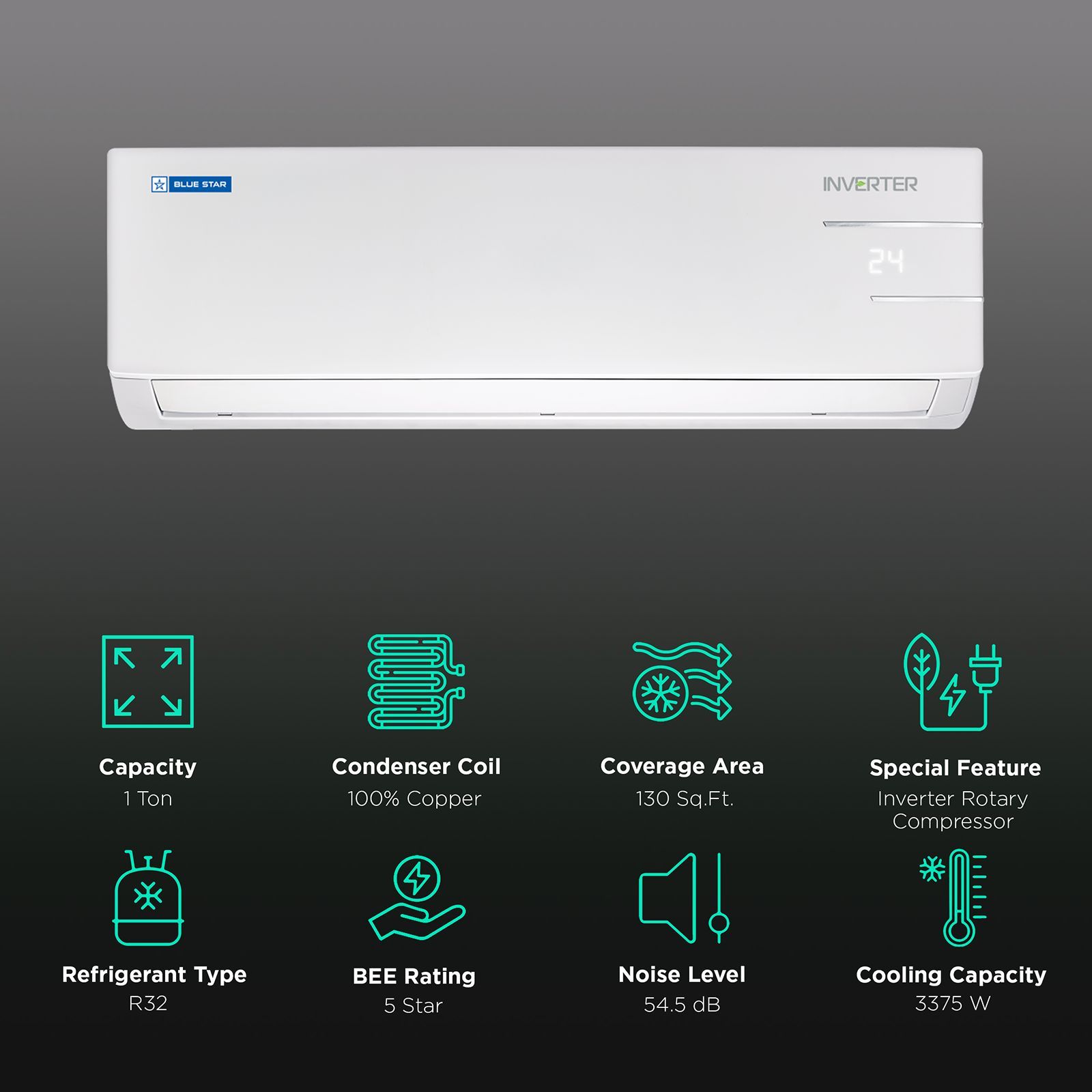 Blue Star Y Series 5 in 1 Convertible 1 Ton 5 Star Inverter Split AC with Turbo Cool ( Copper Condenser, IC512YNUR) Blue Star Y Series 5 in 1 Convertible 1 Ton 5 Star Inverter Split AC with Turbo Cool ( Copper Condenser, IC512YNUR)_2