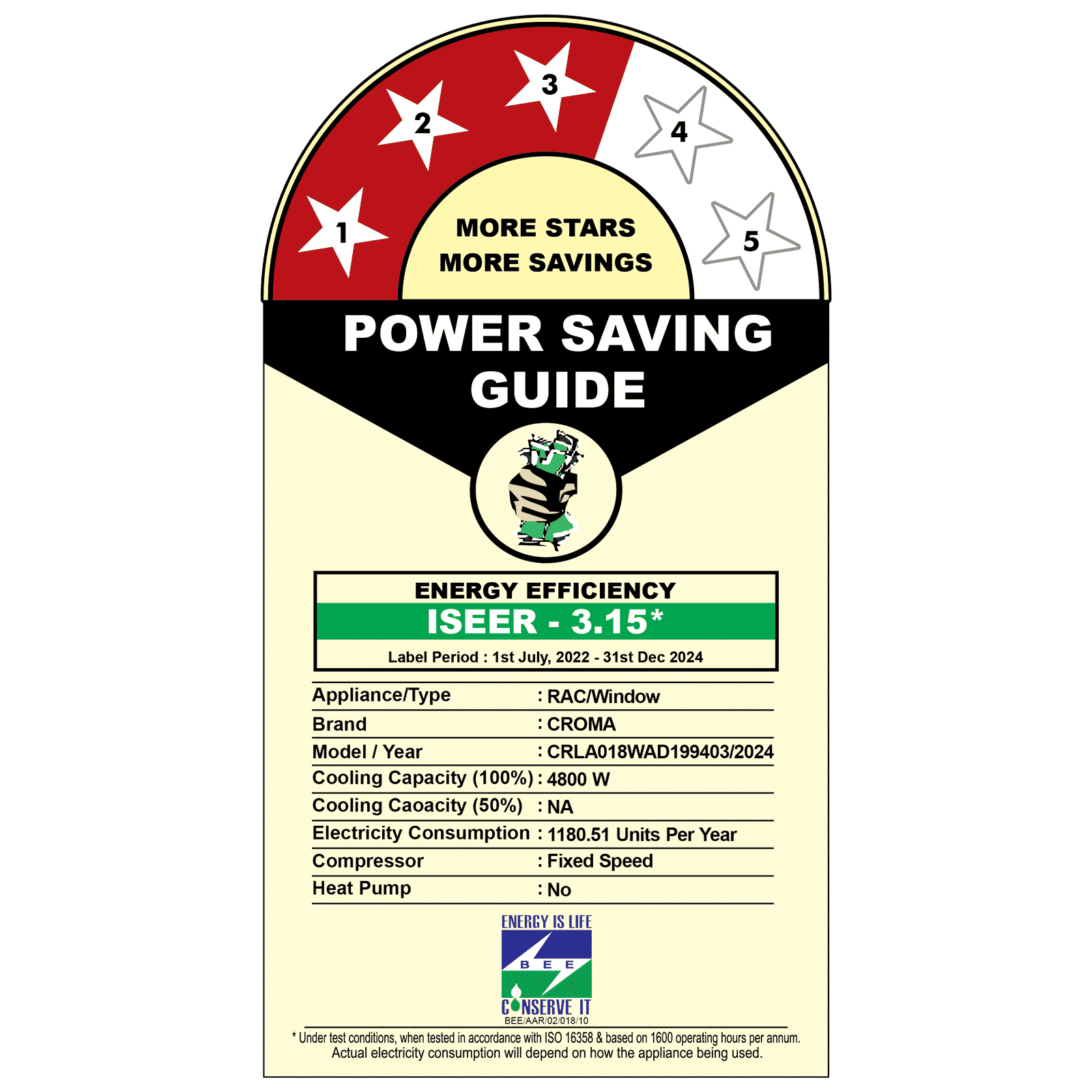 Croma 1.5 Ton 3 Star Fixed Speed Window AC (Copper Condenser, Dust Filter, CRLA018WAD199403)_3