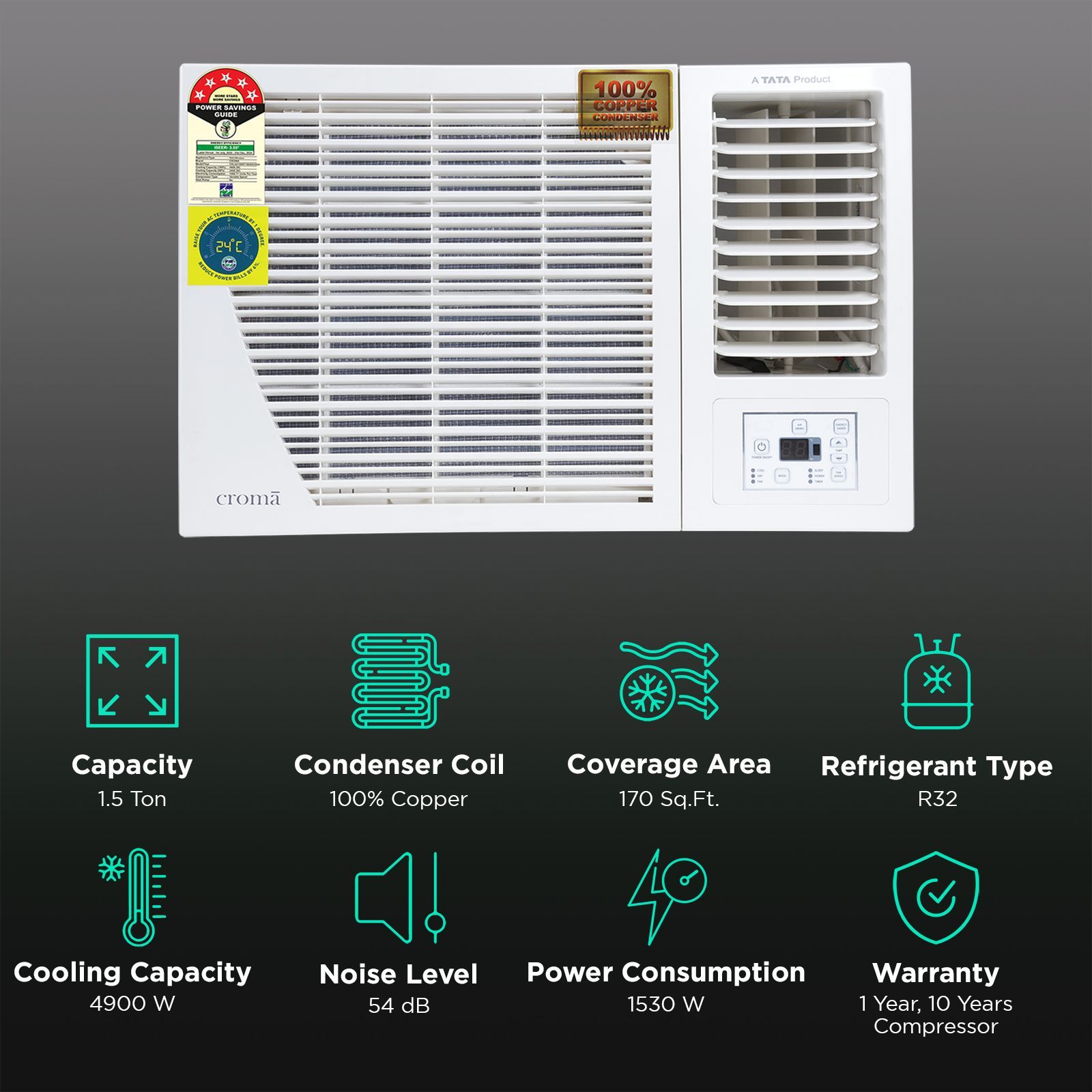 Croma 4 in 1 Convertible 1.5 Ton 5 Star Inverter Window AC with Dust Filter (Copper Condenser, CRLA018WIF199404)_2