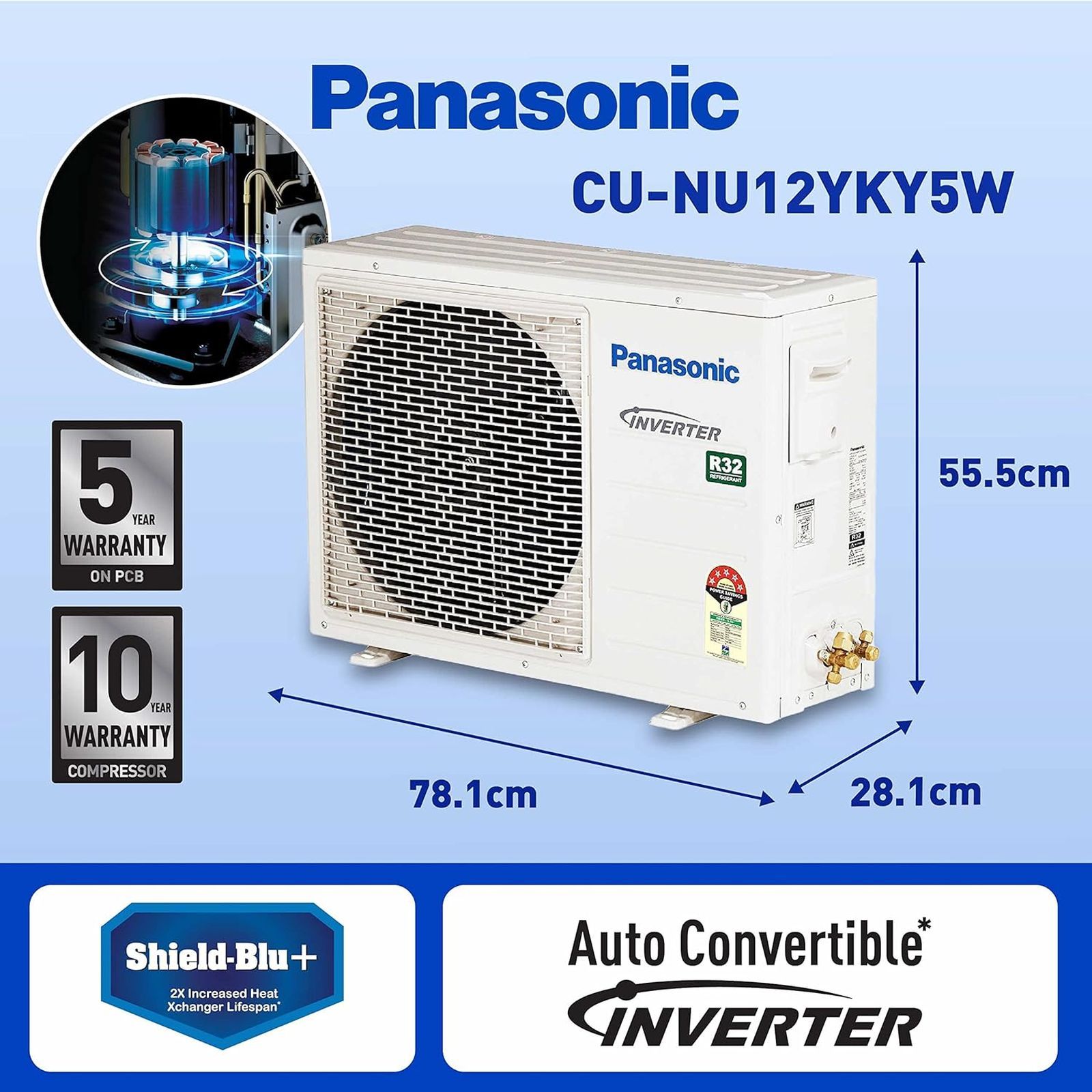 Panasonic NU 7 in 1 Convertible 1 Ton 5 Star Inverter Split Smart AC with Anti Dust Filter (Copper Condenser, CS/CU-NU12YKY5W)_7