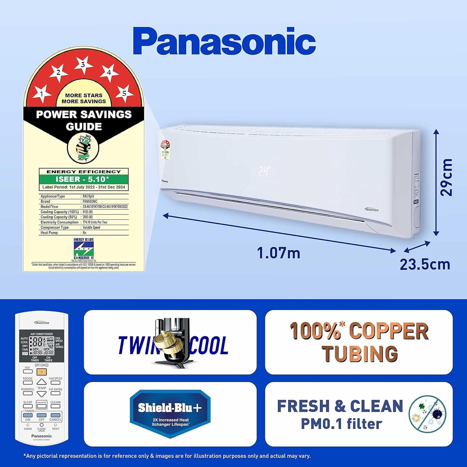 Panasonic NU 7 in 1 Convertible 1.5 Ton 5 Star Inverter Split Smart AC with AI Mode ( Copper Condenser, CS/CU-NU18YKY5W)_6