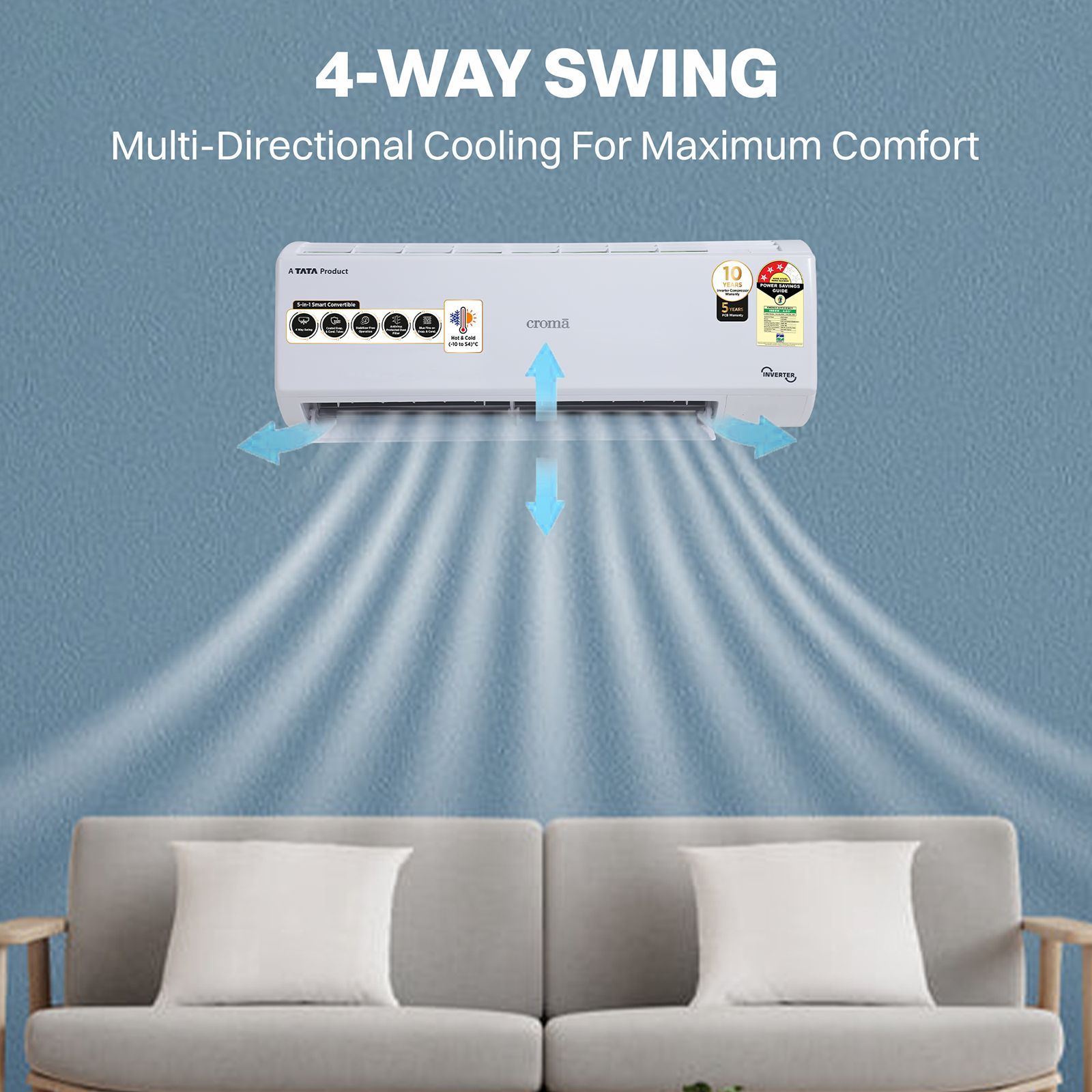 Croma 5 in 1 Convertible 1.5 Ton 3 Star Hot & Cold Split AC with PM 2.5 Filter (Copper Condenser, CRLAH18IND170266)_8